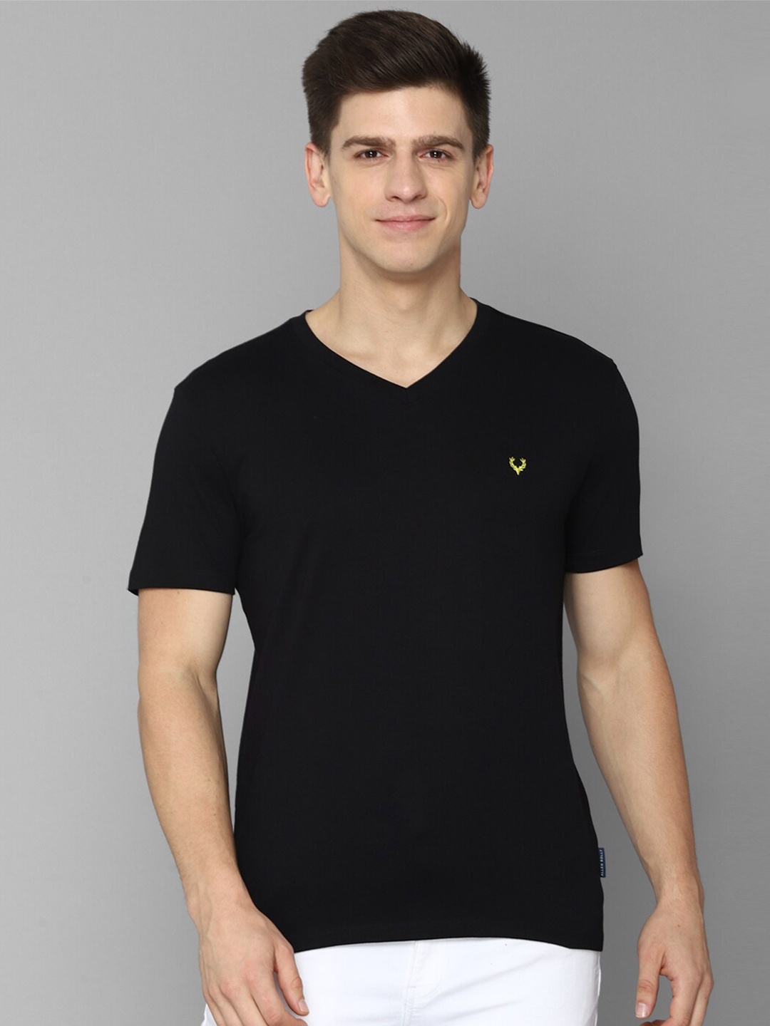 

Allen Solly Men Solid Cotton V-Neck T-shirt, Black