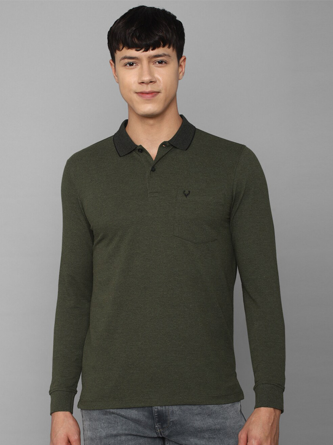 

Allen Solly Men Solid Cotton Polo Collar T-shirt, Olive