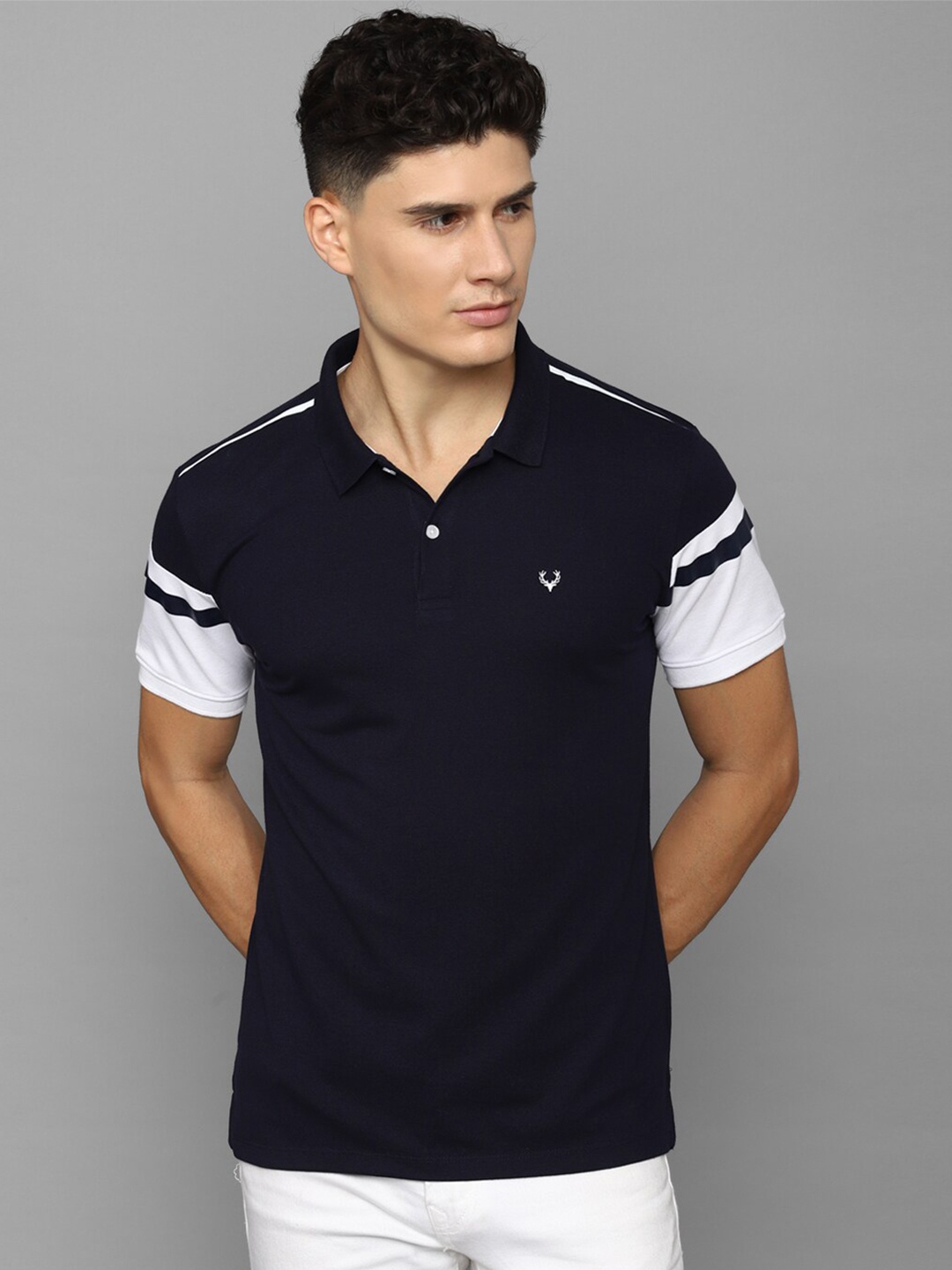 

Allen Solly Men Colourblocked Polo Collar T-shirt, Navy blue