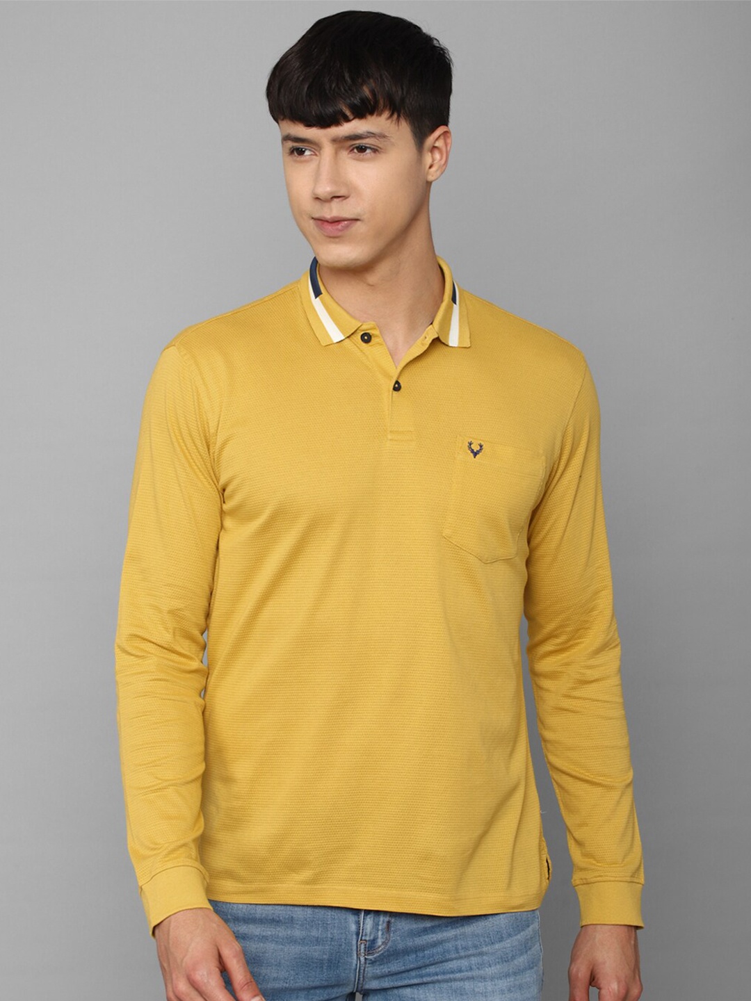 

Allen Solly Men Solid Cotton Polo Collar T-shirt, Mustard