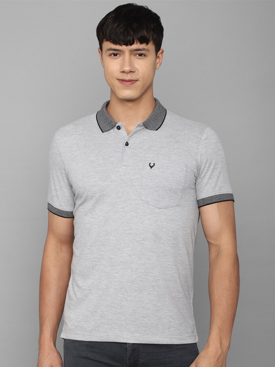 

Allen Solly Men Solid Cotton Polo Collar T-shirt, Grey melange