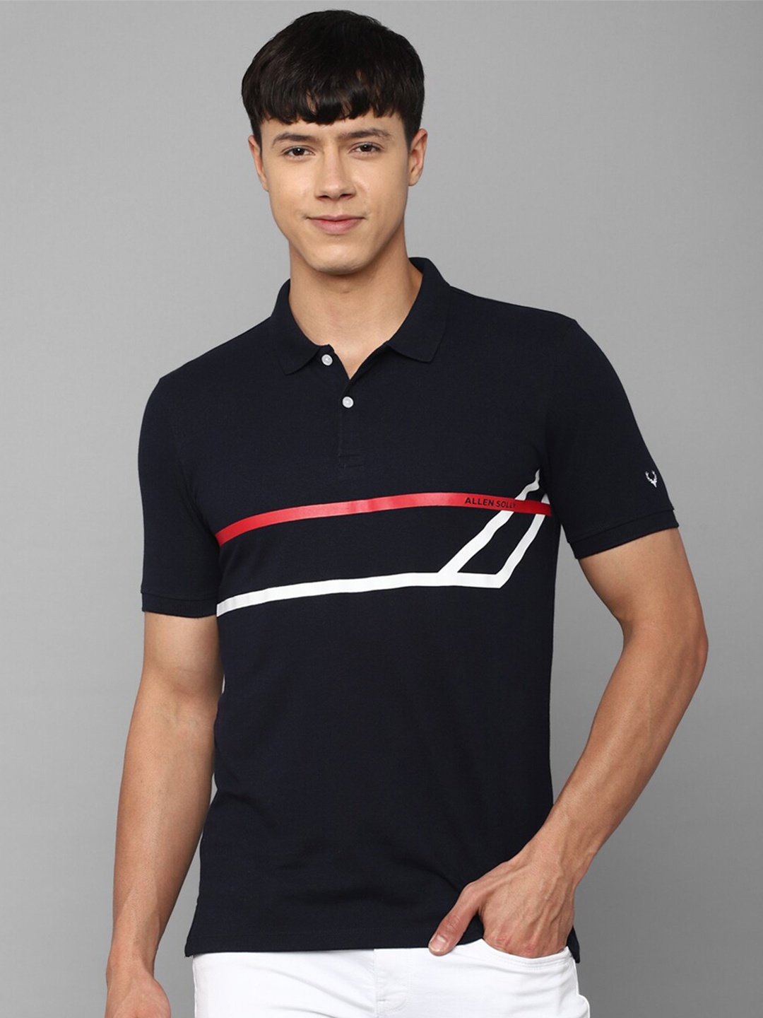 

Allen Solly Men Solid Short Sleeves Polo Collar T-shirt, Navy blue