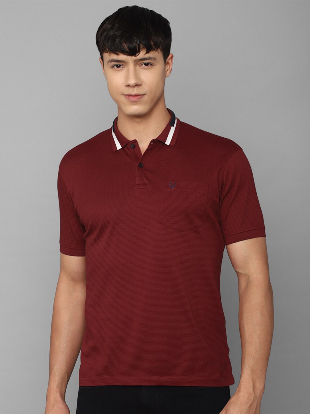 

Allen Solly Men Solid Cotton Polo Collar T-shirt, Maroon