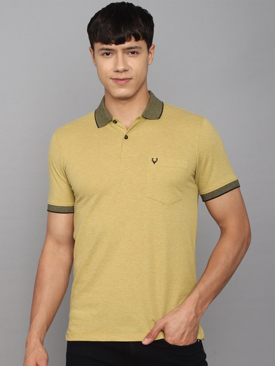 

Allen Solly Men Cotton Colourblocked Polo Collar T-shirt, Yellow