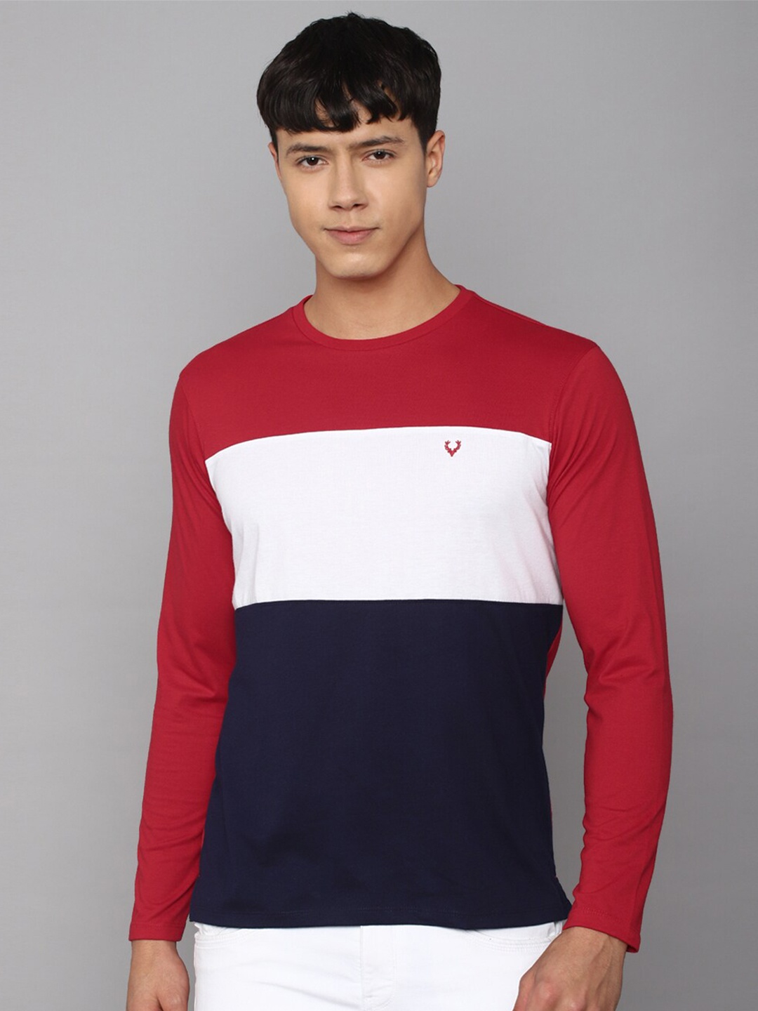 

Allen Solly Colourblocked Round Neck Slim Fit Cotton T-shirt, Red