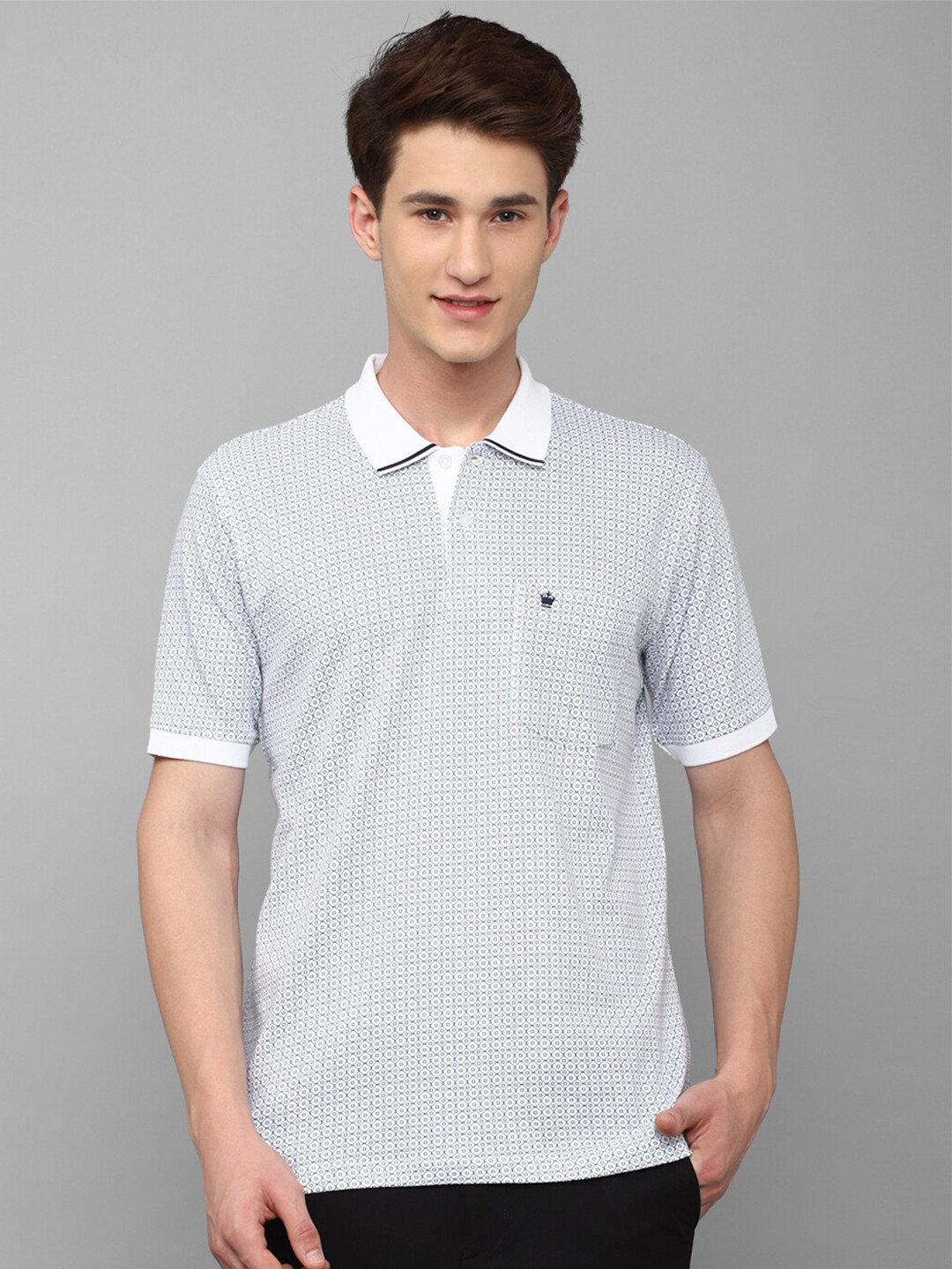 

Louis Philippe Men Printed Cotton Polo Collar T-shirt, White