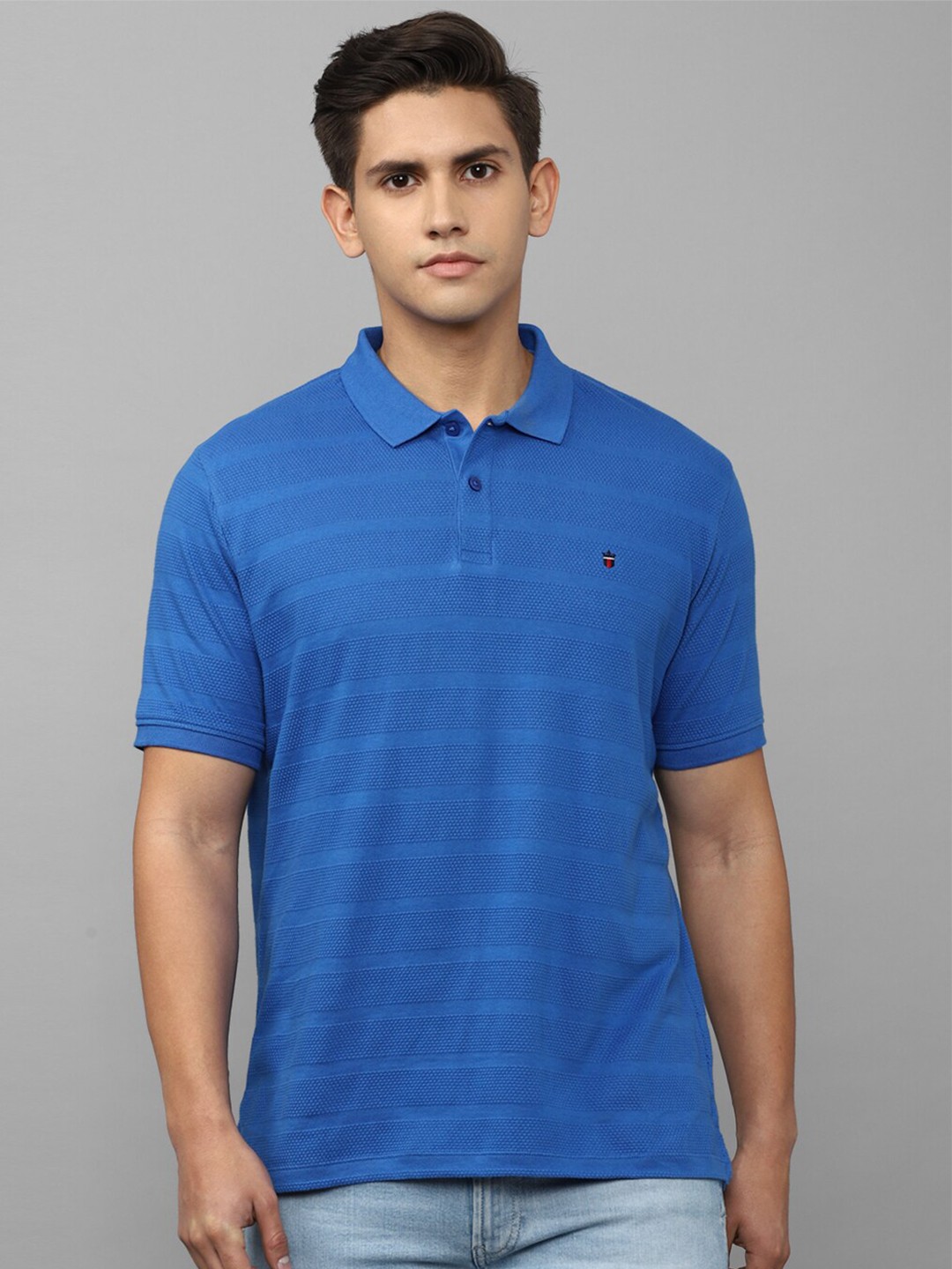 

Louis Philippe Sport Men Self Design Cotton Polo Collar Slim Fit T-shirt, Blue