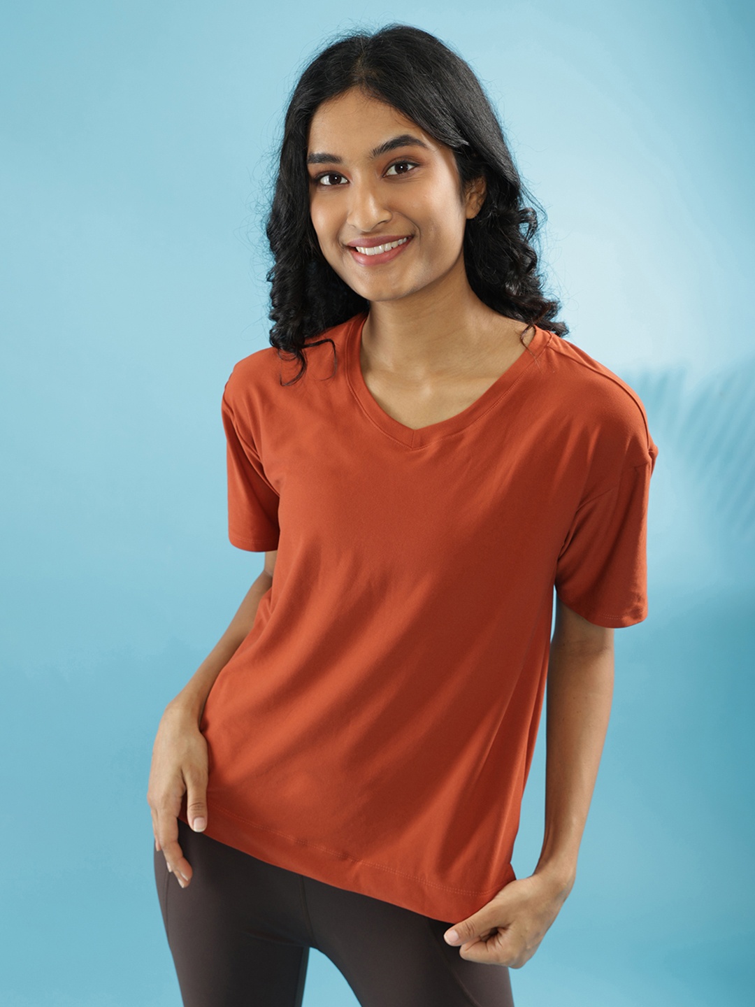 

Blissclub Women Semi-Fit Breezy Girlfriend Breezeflo Moisture Wicking T-shirt, Rust