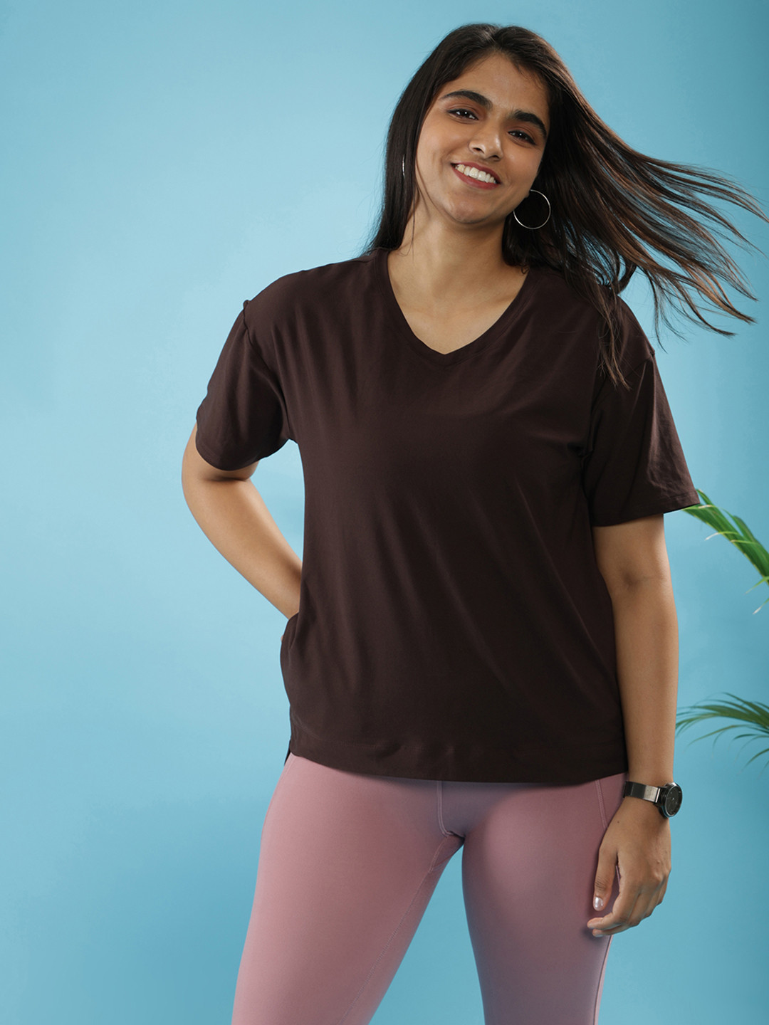 

Blissclub Women Semi-Fit Breezy Girlfriend Breezeflo Moisture Wicking T-shirt, Brown