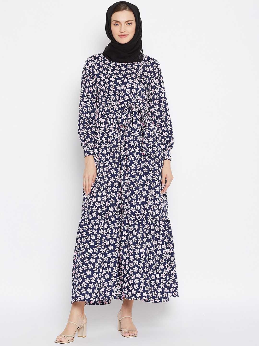 

NABIA Women Printed Abaya Burqa, Blue