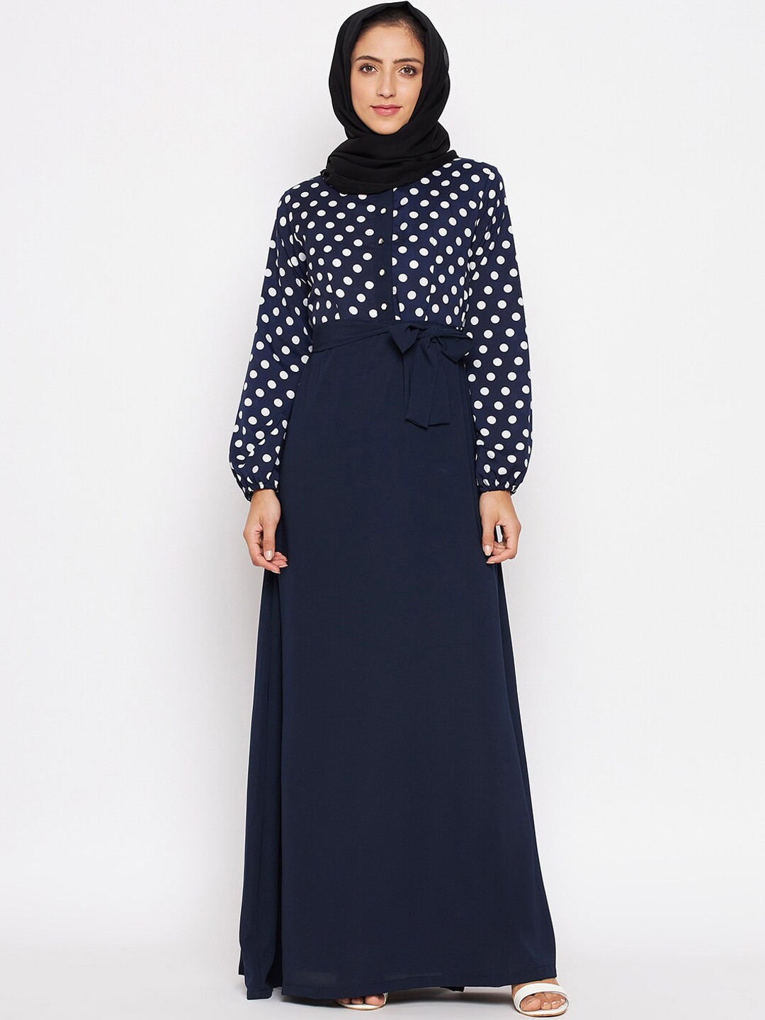 

NABIA Women Polka Dot Printed Abaya Burqas, Blue