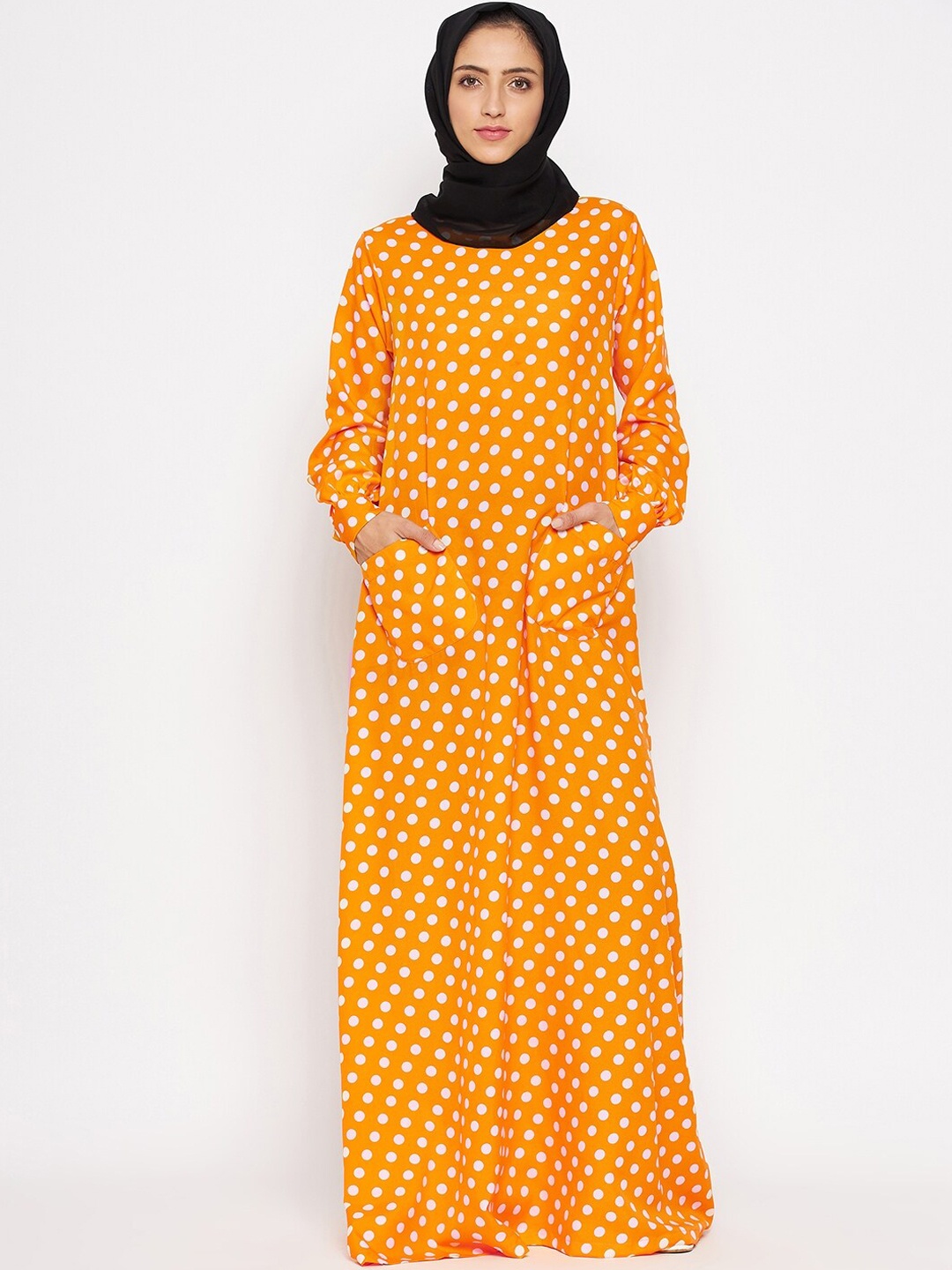 

NABIA Women Printed Burqa, Yellow