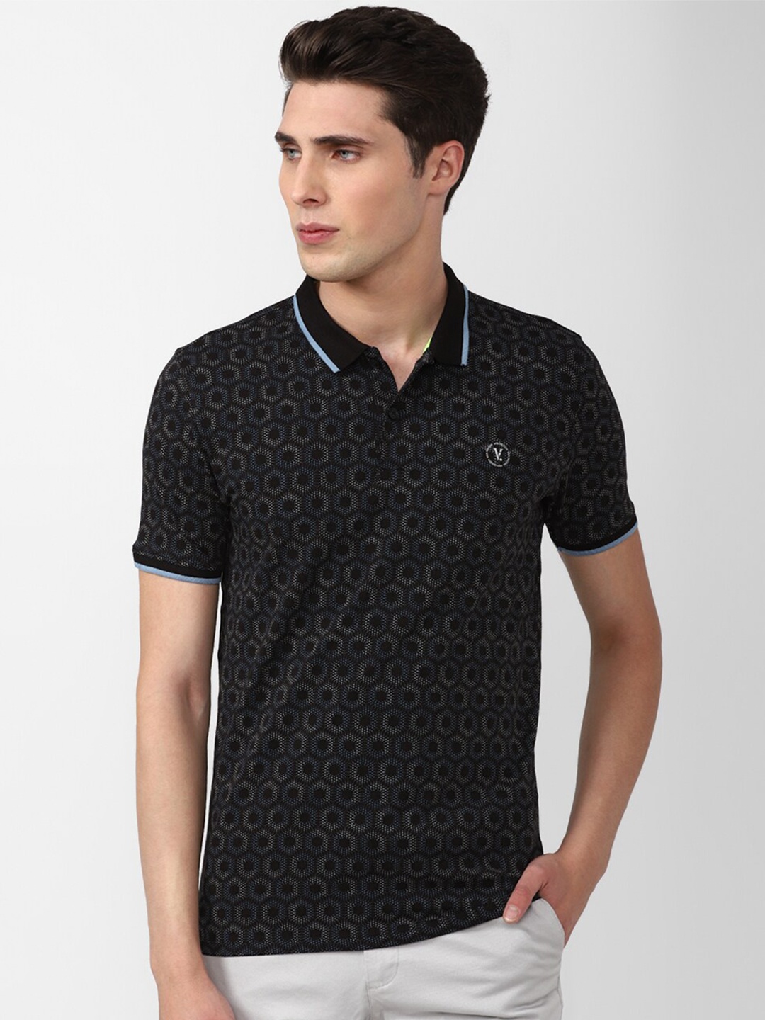

V Dot Men Printed Polo Collar Slim Fit T-shirt, Grey