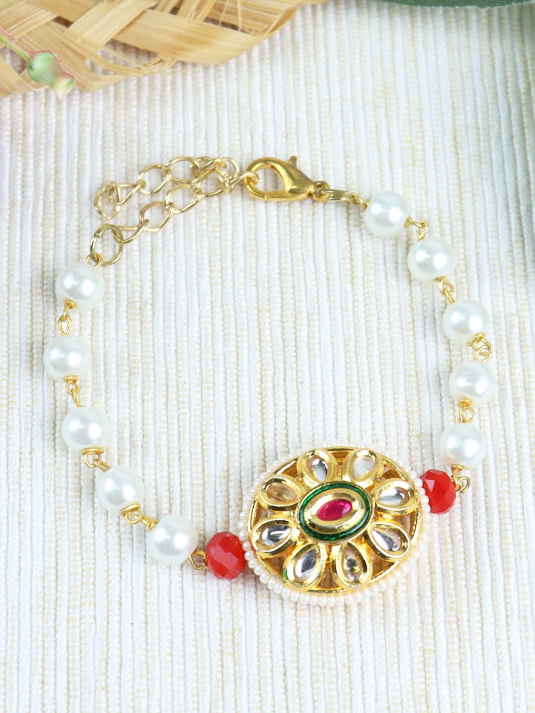 

Asthetika Kids Girls Gold-Toned & White Kundan Gold-Plated Bangle-Style Bracelet