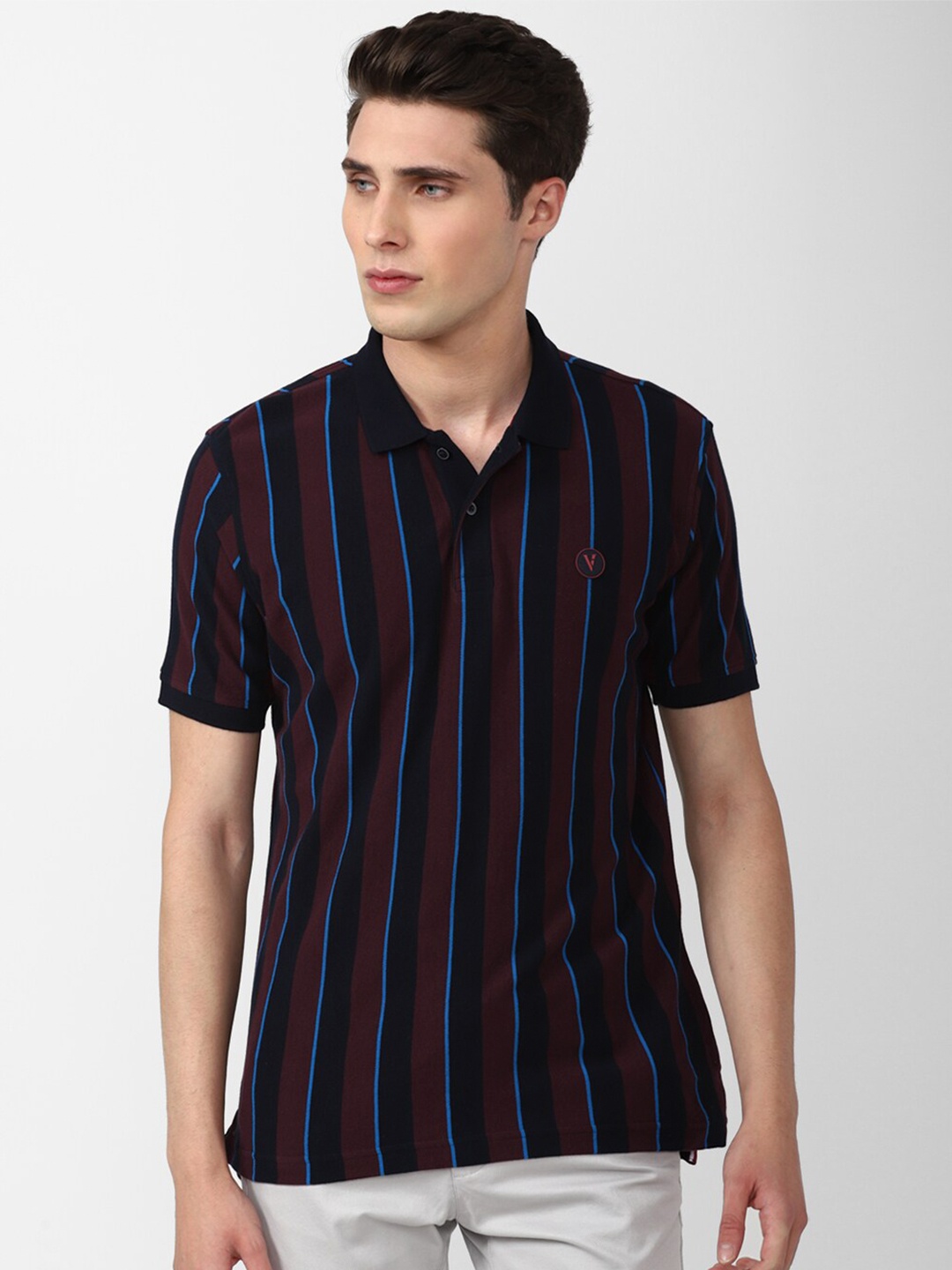 

Van Heusen Sport Men Striped Polo Collar Cotton T-shirt, Brown
