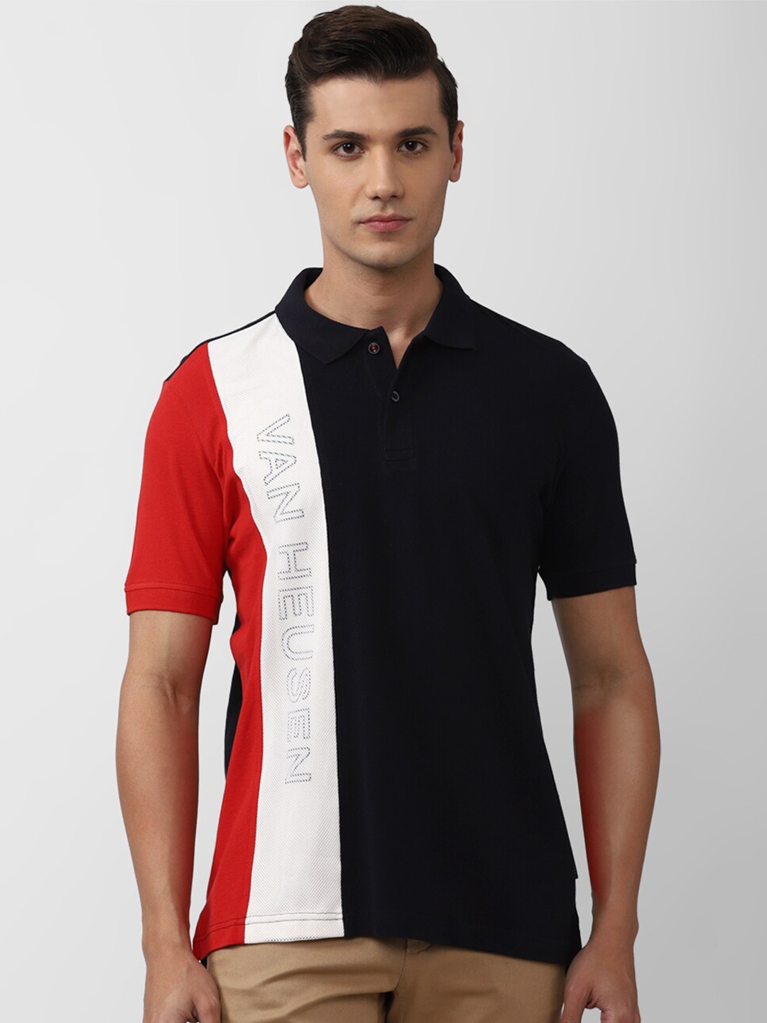 

Van Heusen Sport Men Colourblocked Polo Collar T-shirt, Black