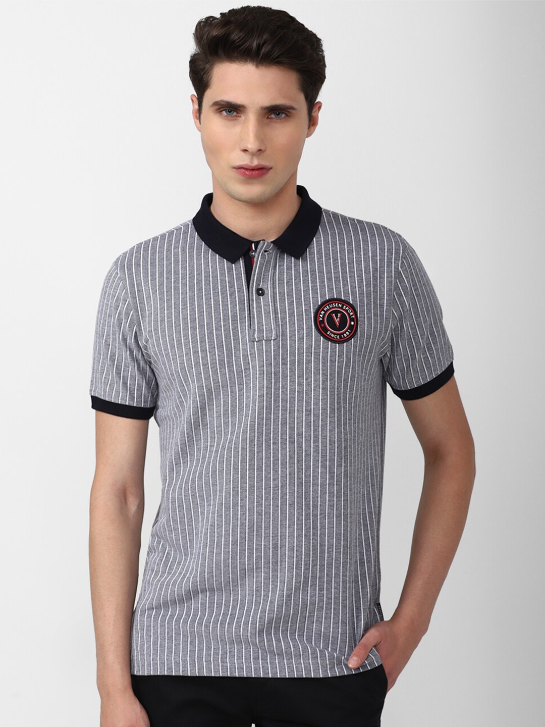 

Van Heusen Sport Men Striped Polo Collar T-shirt, Grey