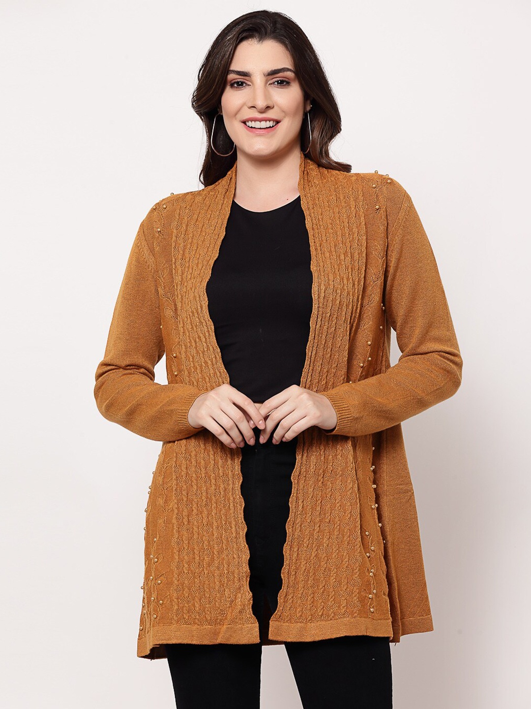 

Mafadeny Women Mustard Longline Shrug