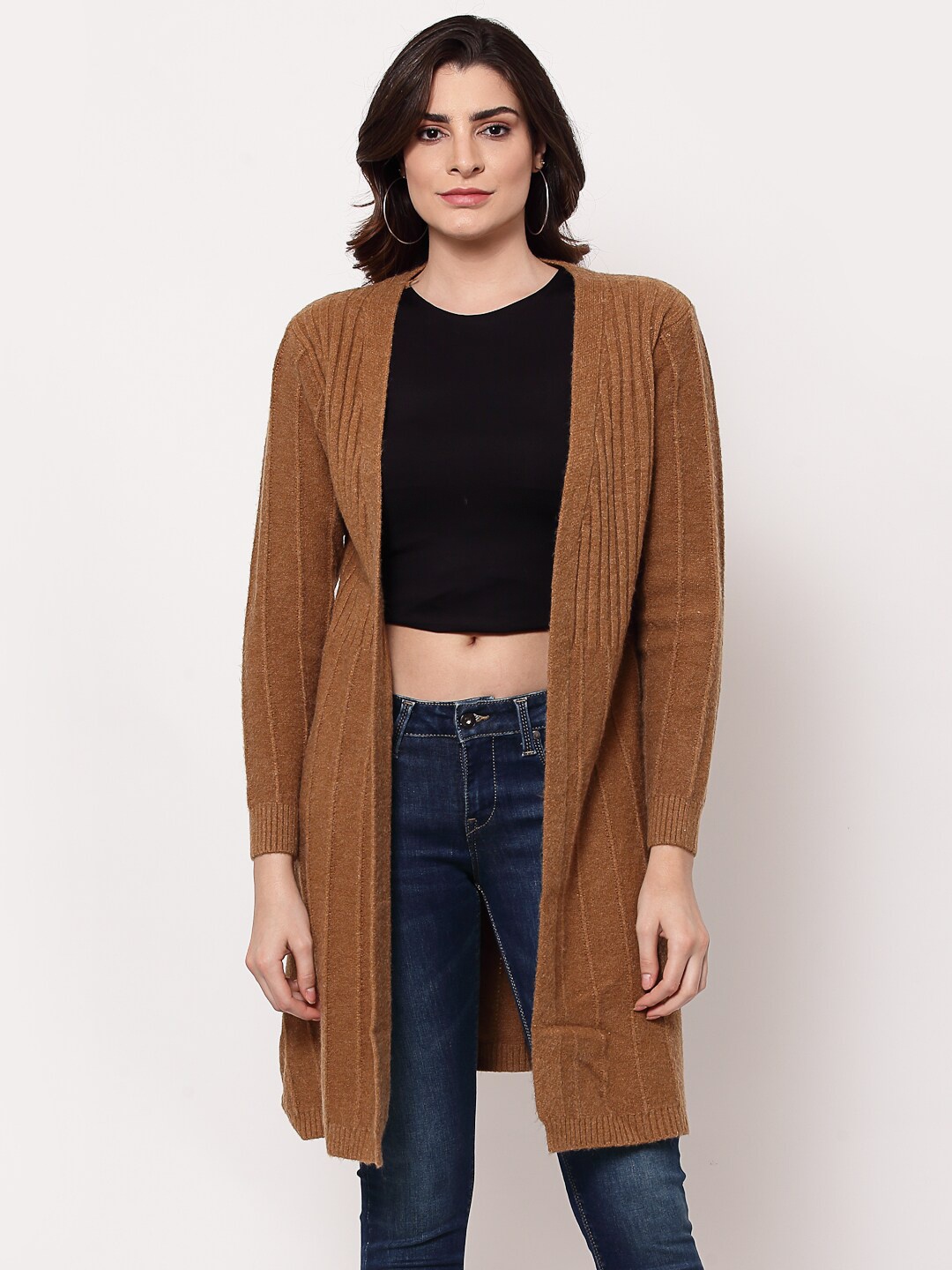 

Mafadeny Women Brown Longline Shrug