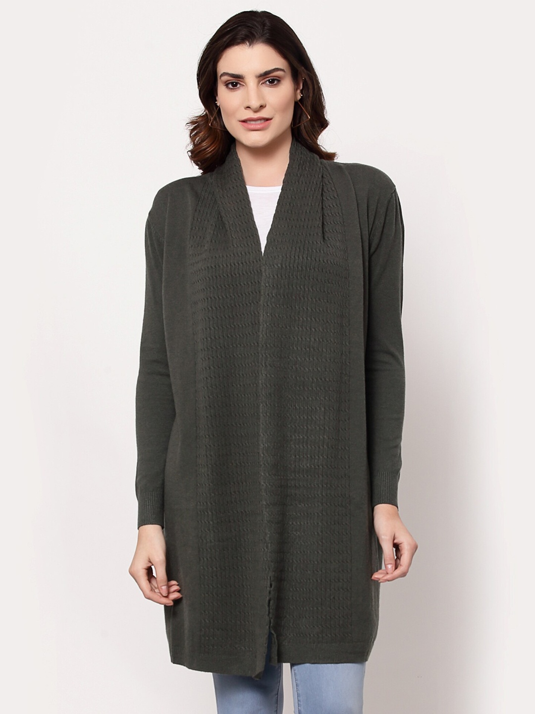 

Mafadeny Women Green Longline Shrug