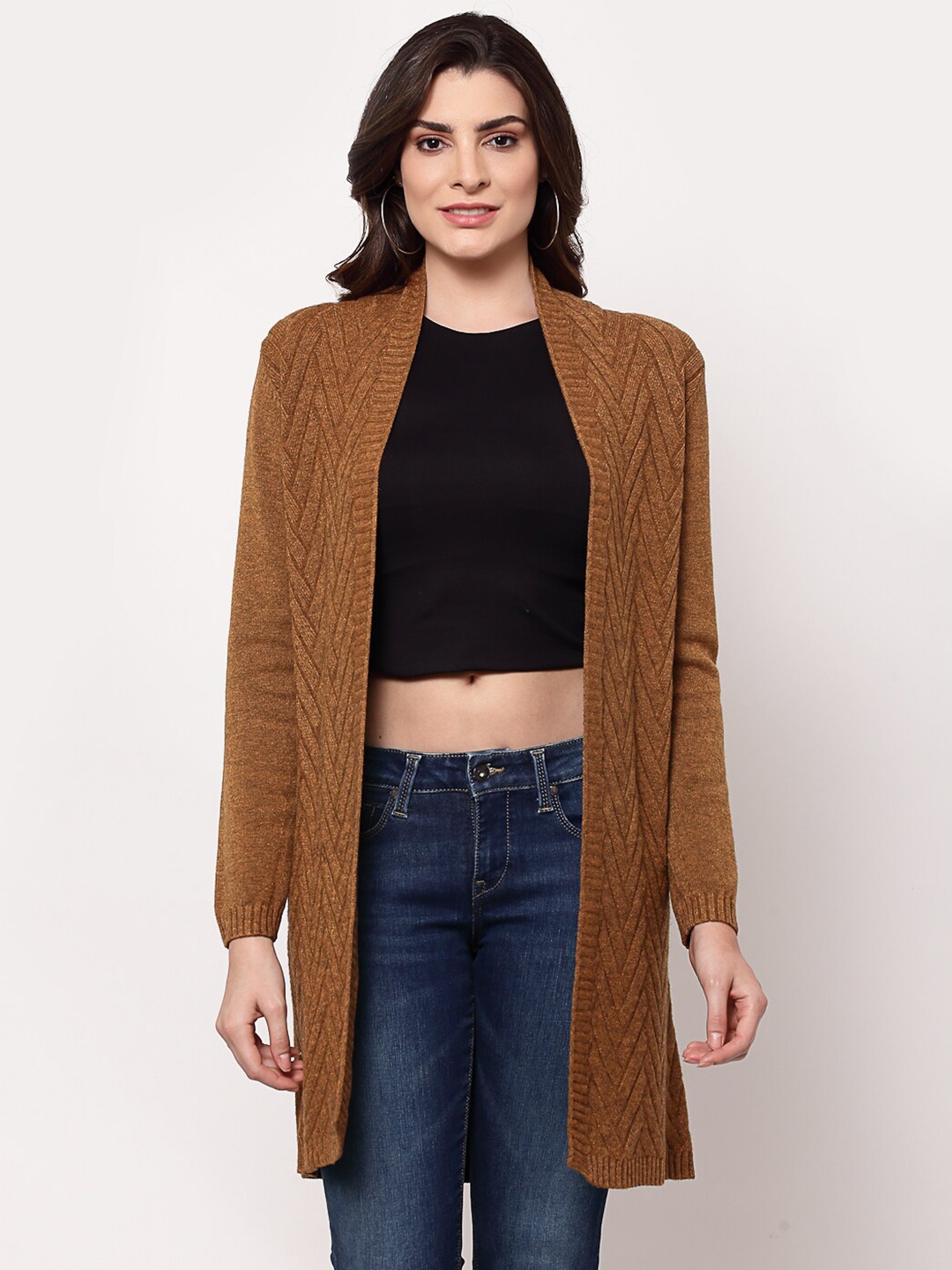 

Mafadeny Women Mustard Longline Shrug