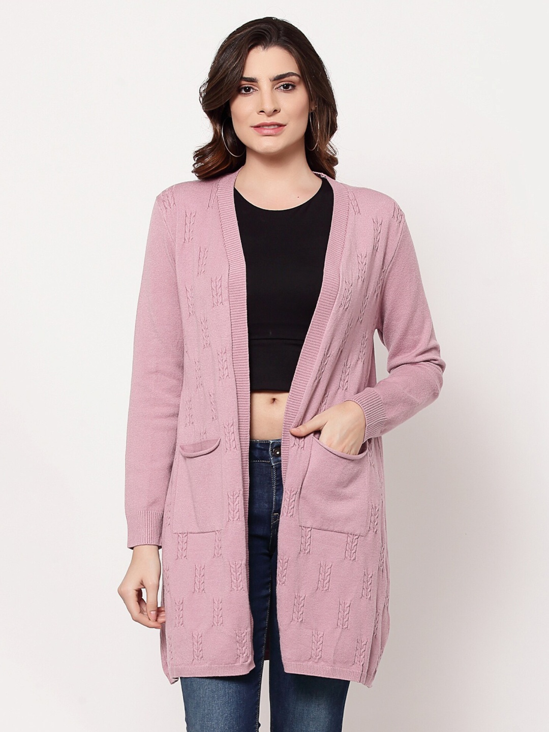 

Mafadeny Women Pink Longline Shrug