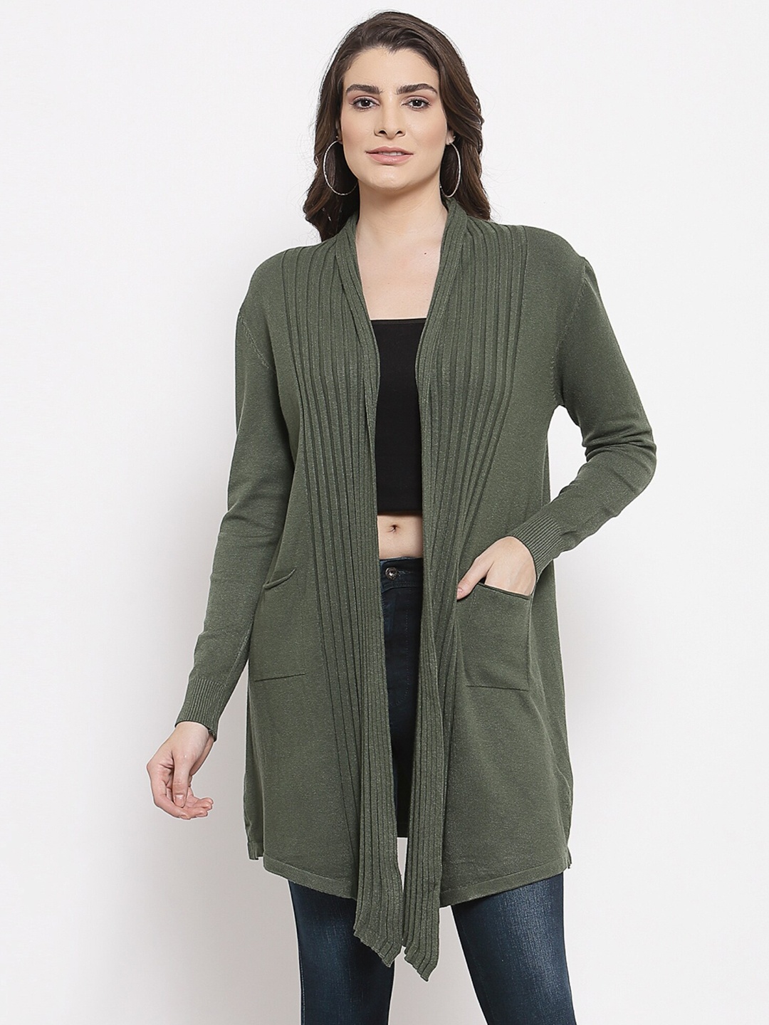 

Mafadeny Women Green Longline Shrug