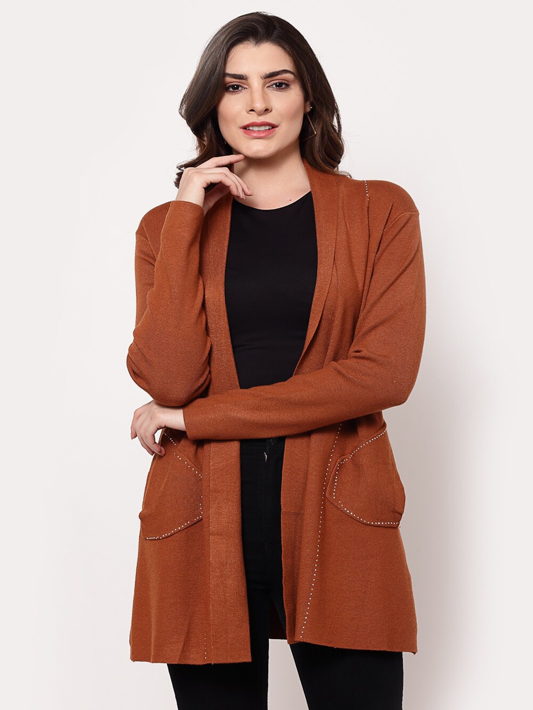 

Mafadeny Women Rust Longline Shrug