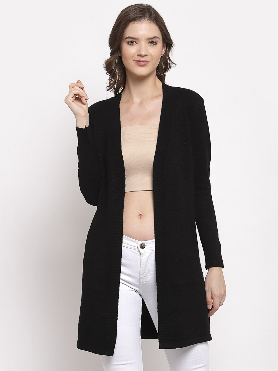 

Mafadeny Women Black Longline Shrug