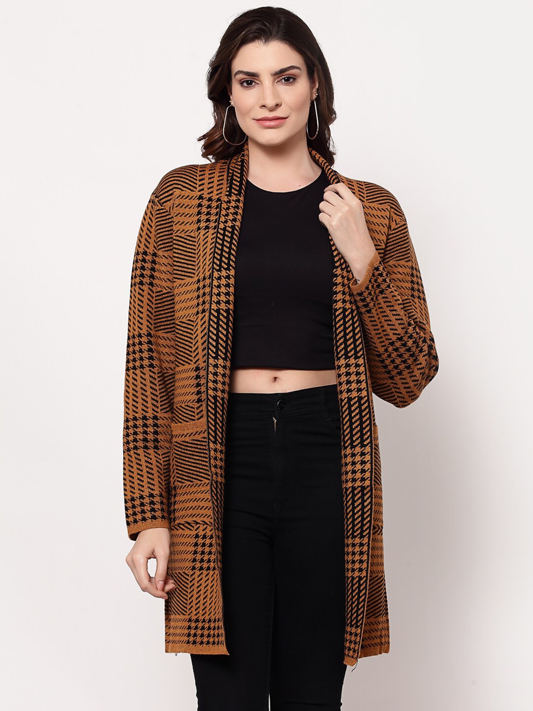 

Mafadeny Women Brown & Black Longline Shrug