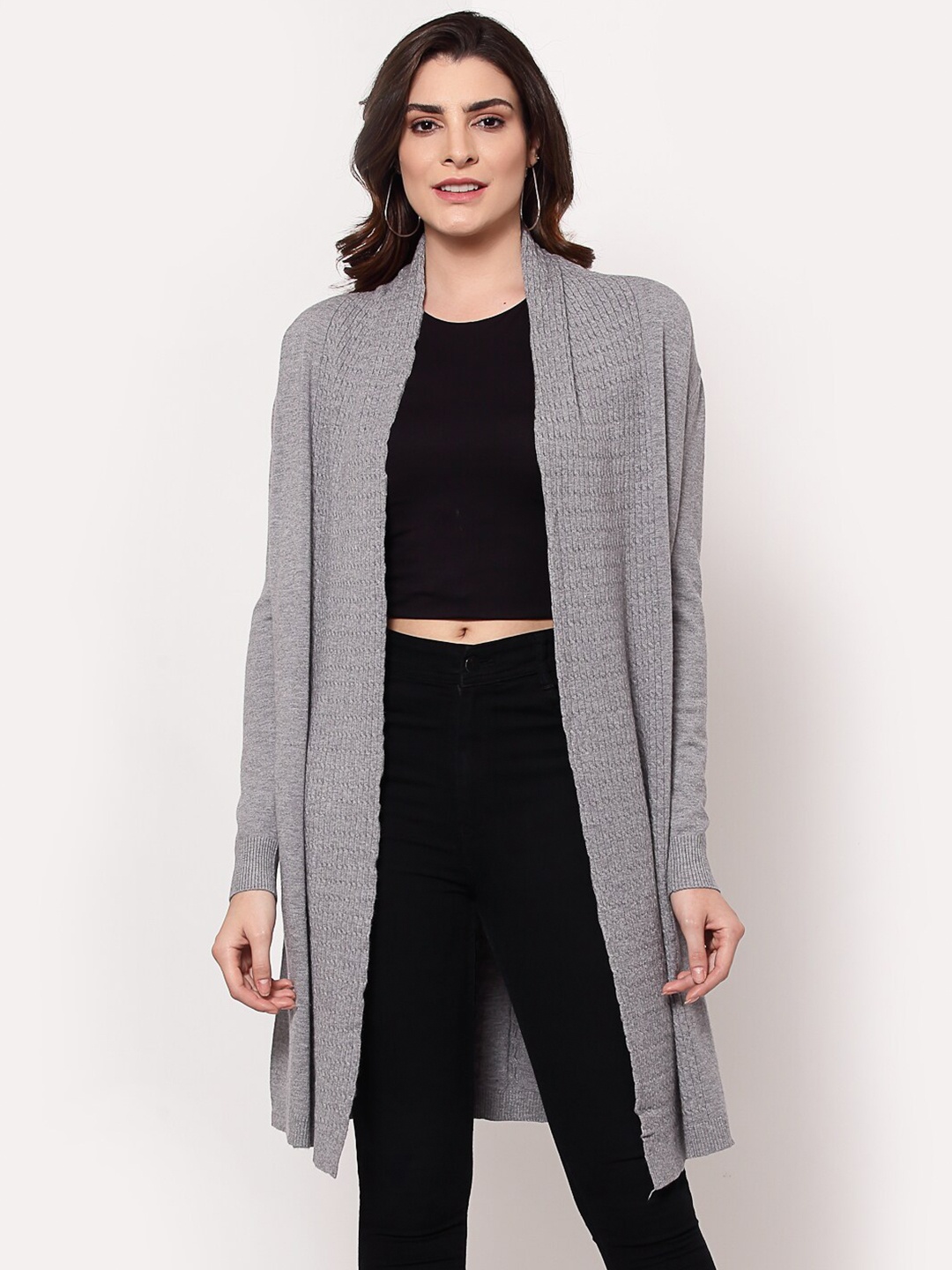 

Mafadeny Women Grey Longline Shrug