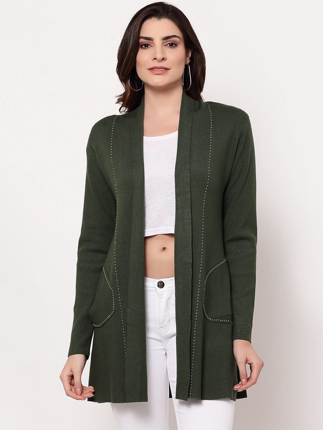 

Mafadeny Women Green Longline Shrug