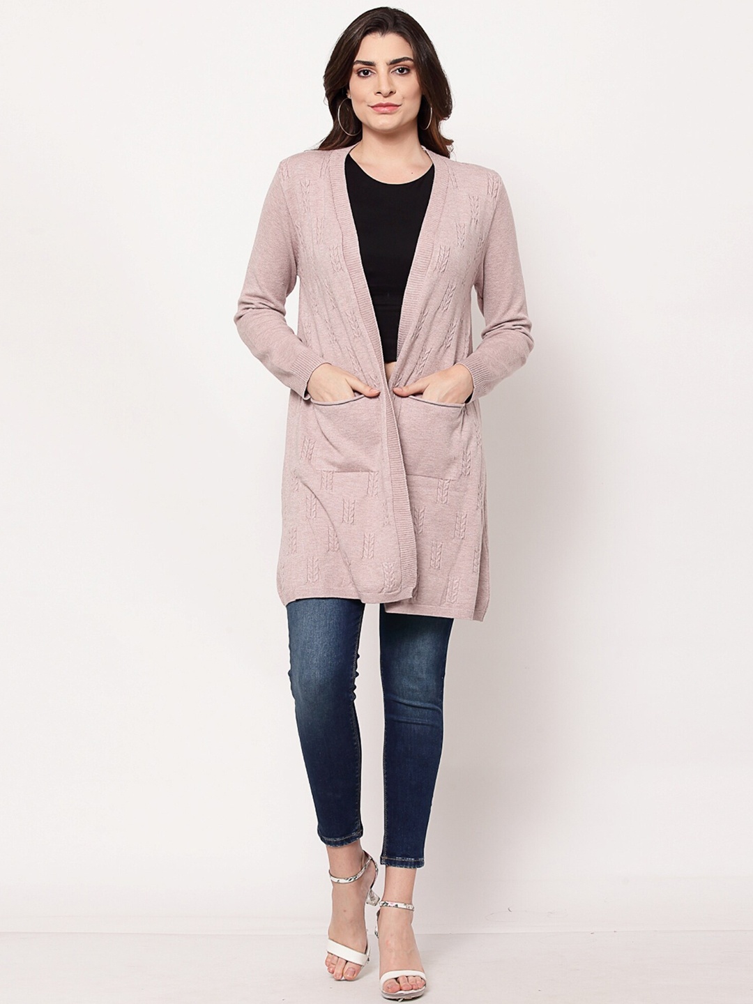 

Mafadeny Women Pink Longline Shrug