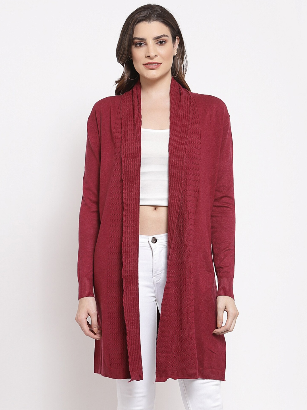 

Mafadeny Women Maroon Longline Shrug