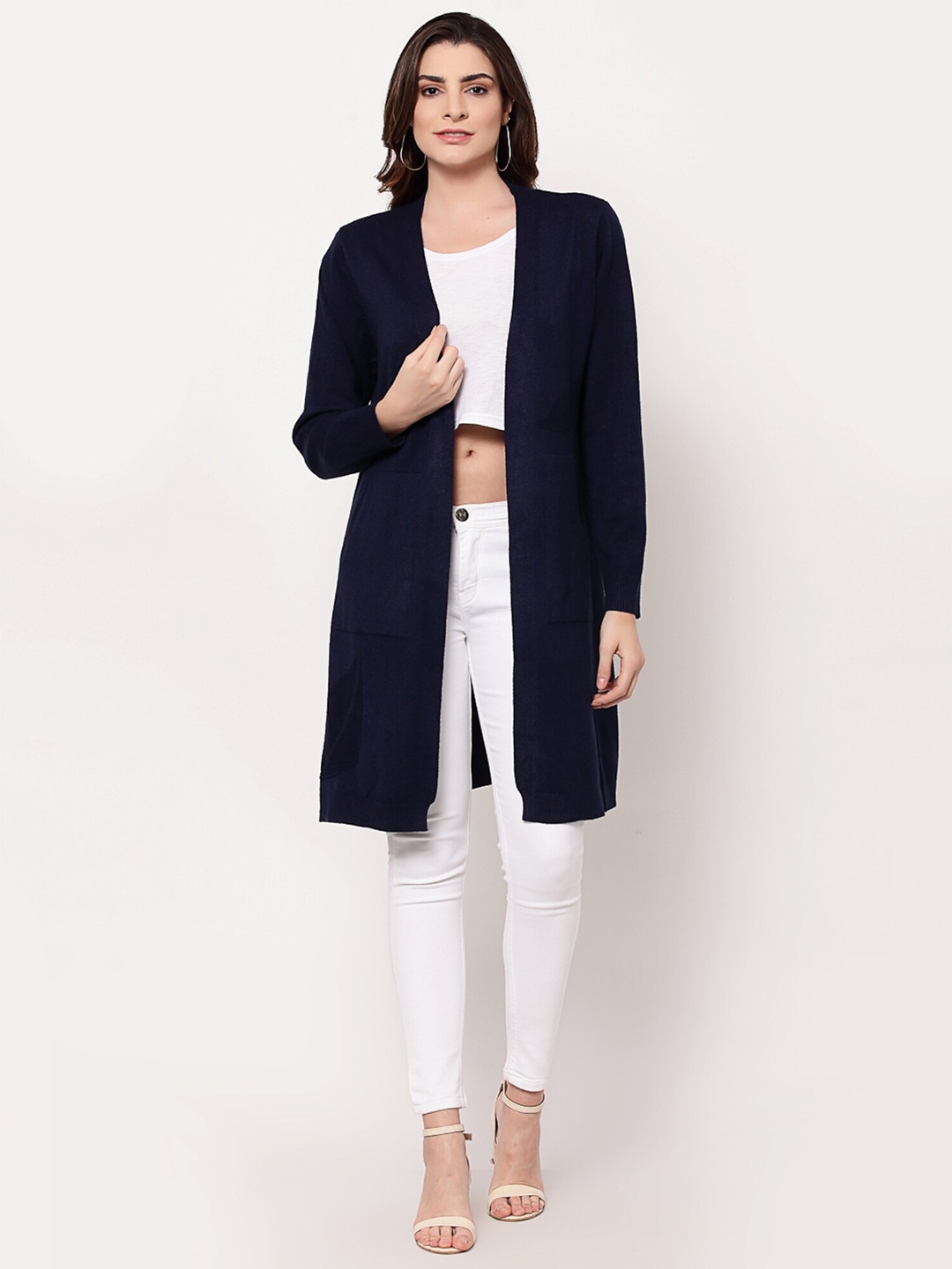 

Mafadeny Women Navy Blue Longline Shrug