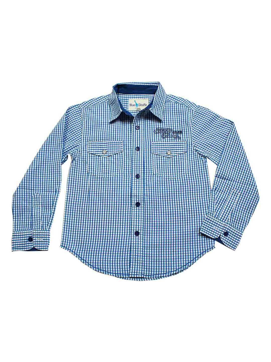 

Blue Giraffe Boys White & Blue Regular Fit Checked Casual Shirt