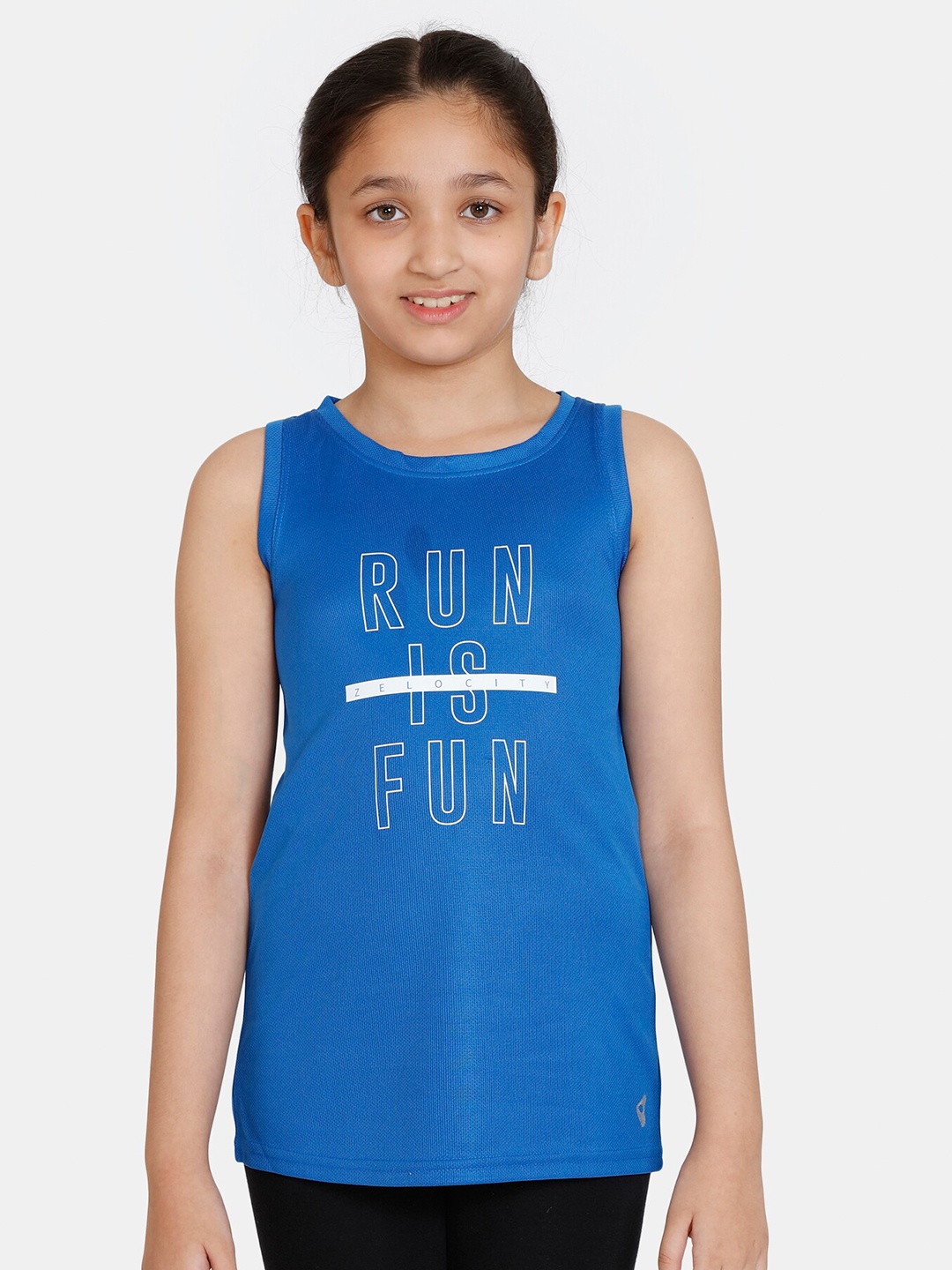 

Zelocity by Zivame Girls Typography Printed Sleeveless Sports T-shirt, Blue