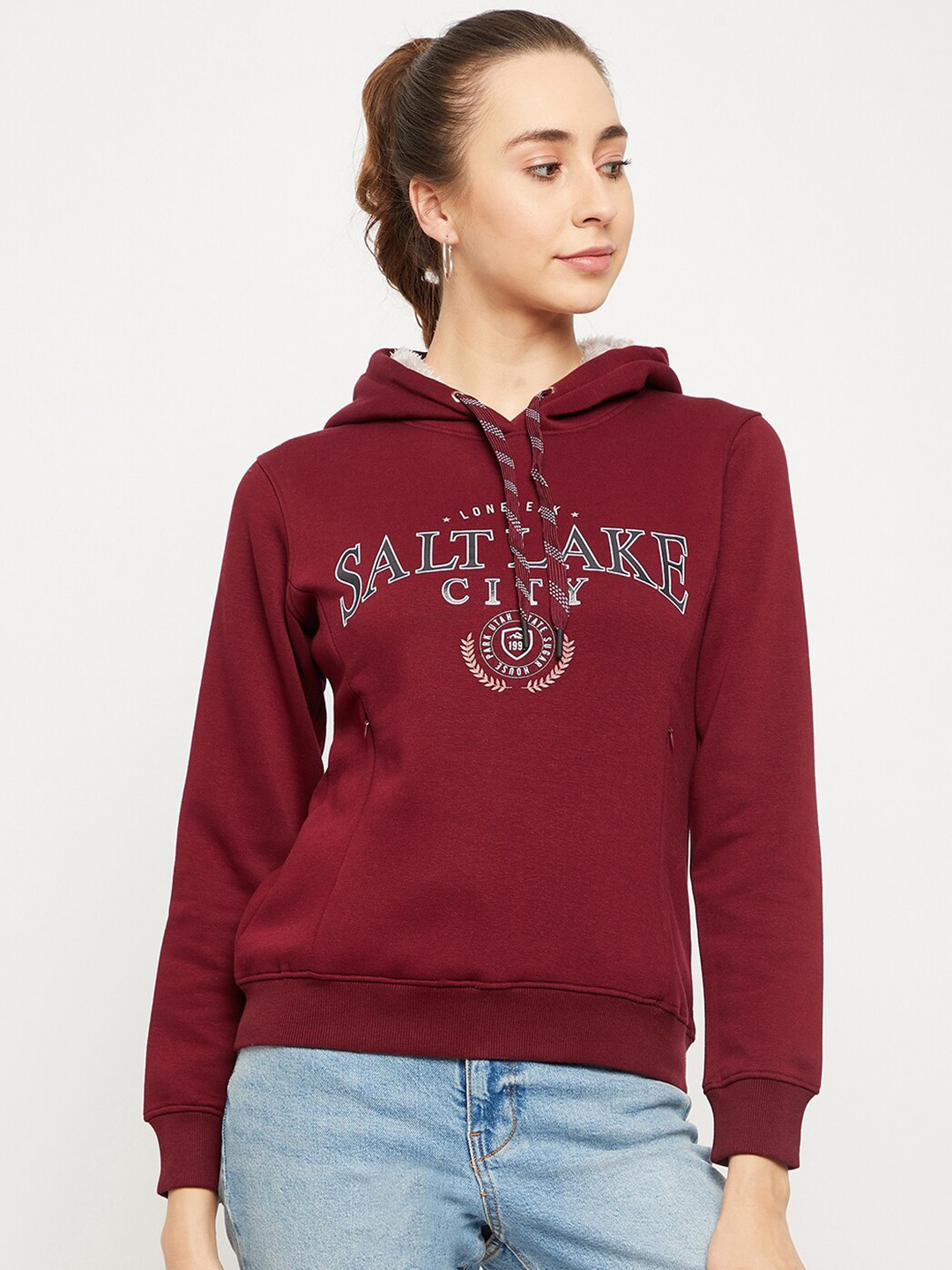 

Octave Women Printed Hooded Sweatshirt, Maroon