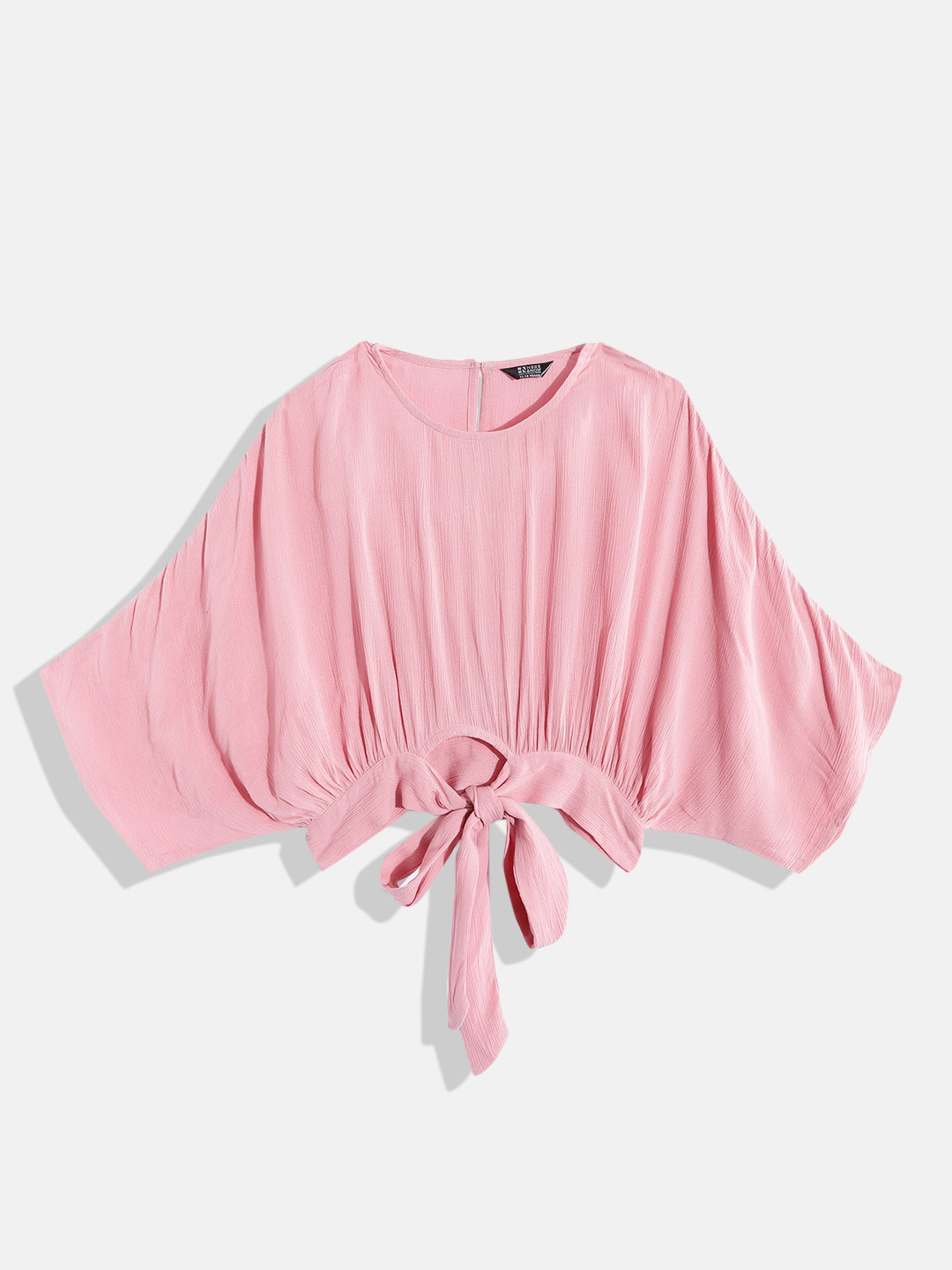 

HERE&NOW Girls Crepe Waist Tie-Ups Crop Top, Pink