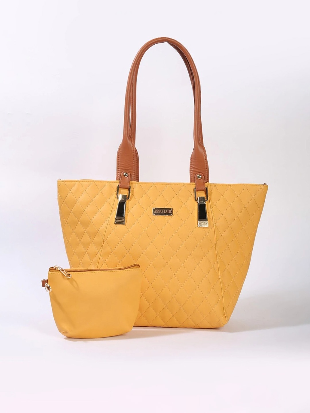 

Anna Claire Textured PU Structured Shoulder Bag with Quilted, Mustard