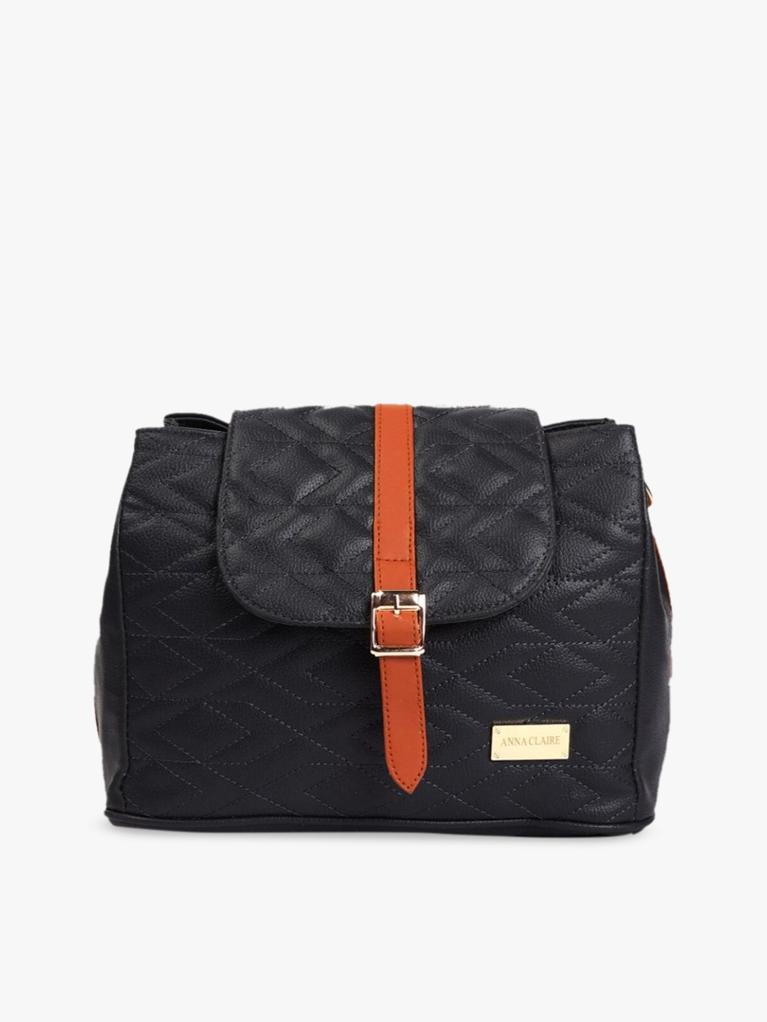 

Anna Claire Textured Structured Sling Bag with Quilted, Black