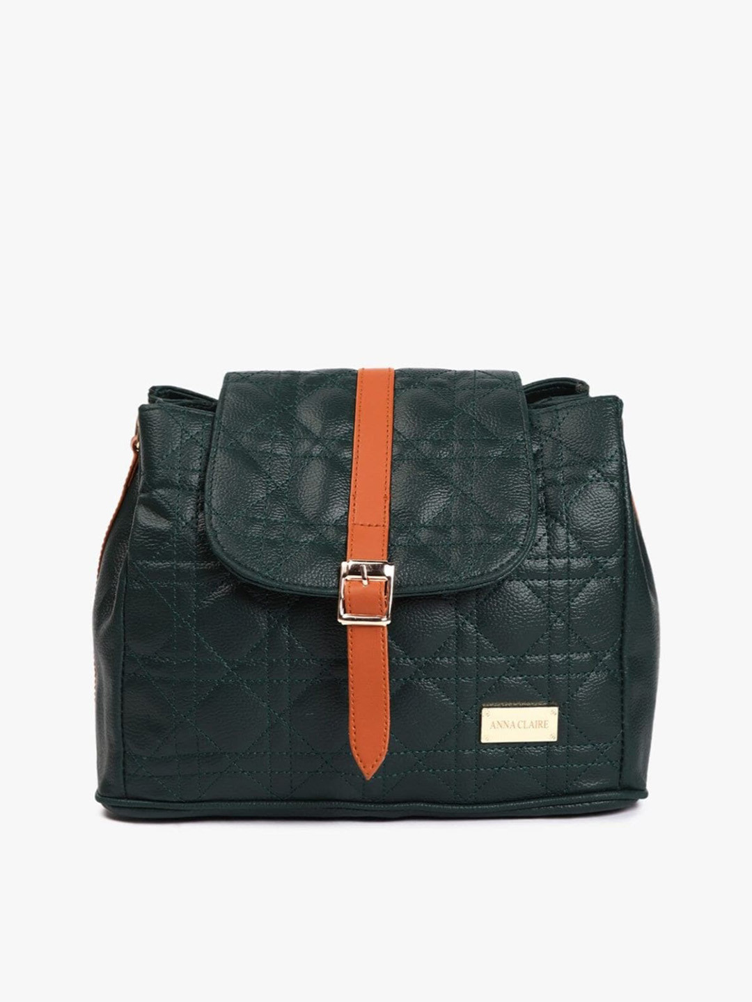 

Anna Claire Textured PU Structured Satchel with Quilted, Green