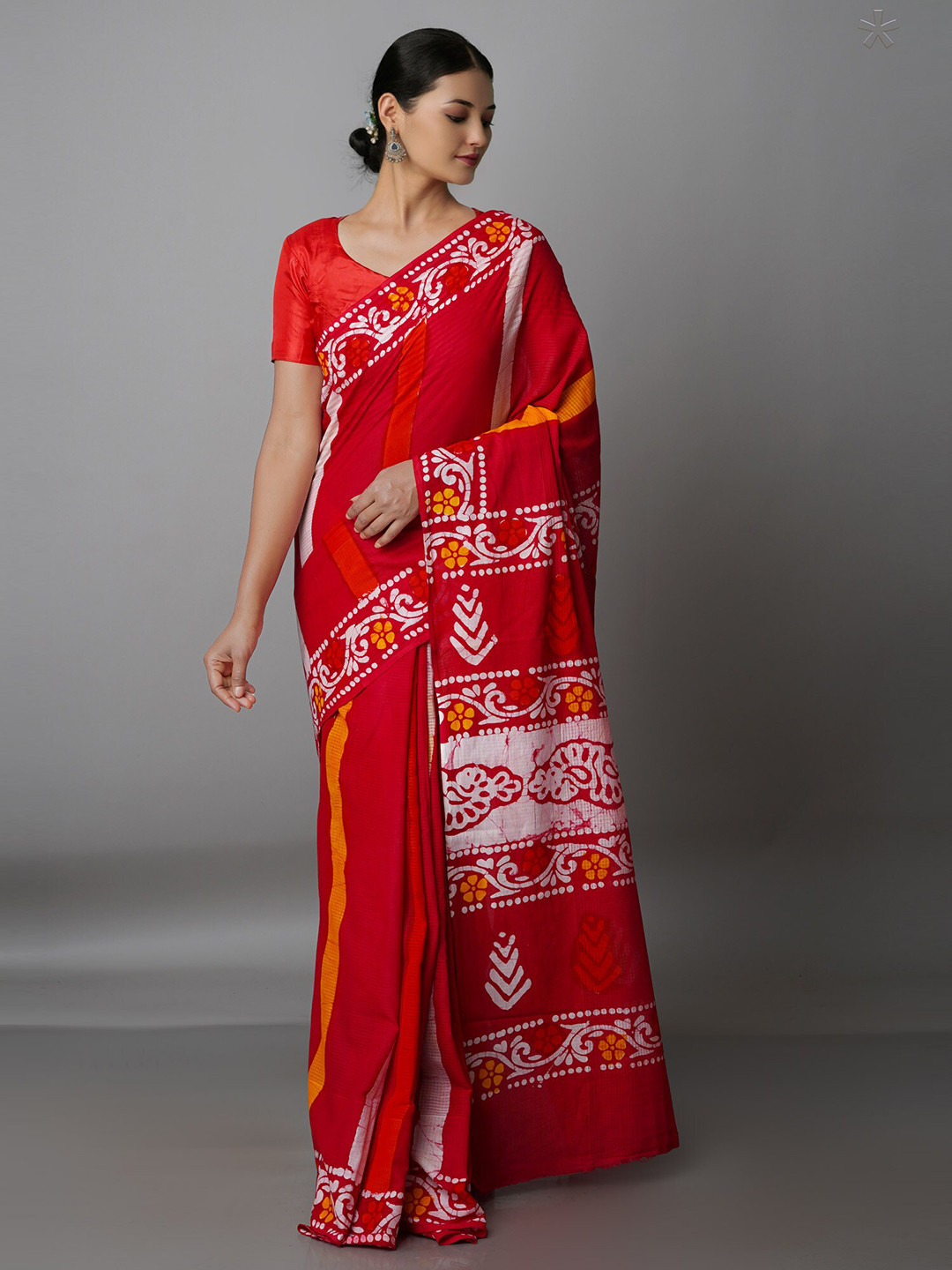 

Unnati Silks Red & White Batik Pure Cotton Kota Saree