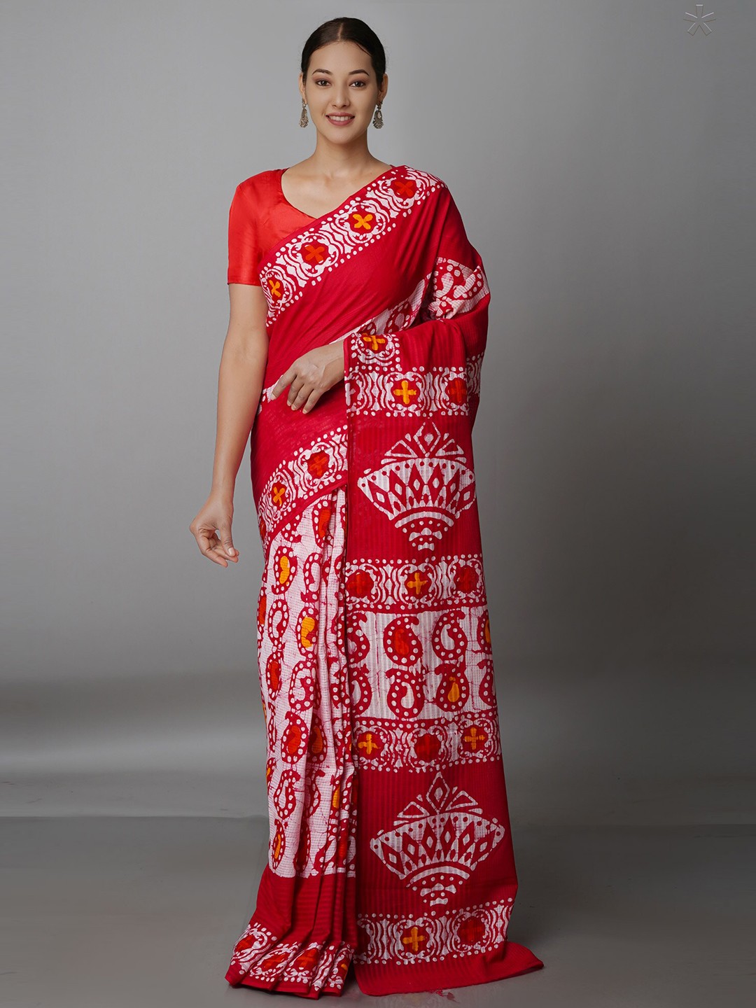

Unnati Silks Red & White Batik Pure Cotton Kota Saree