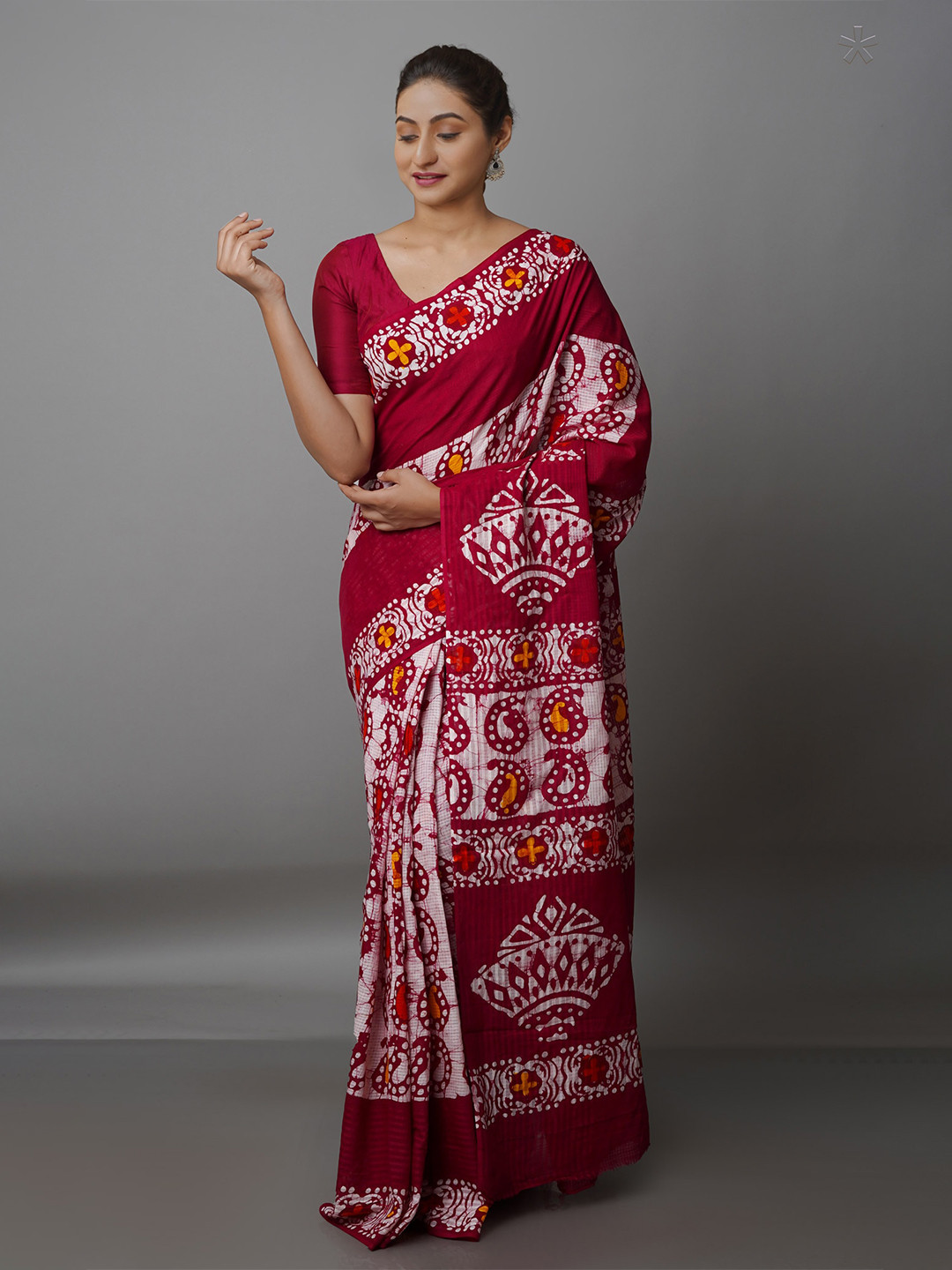 

Unnati Silks Batik Pure Cotton Kota Saree, Maroon