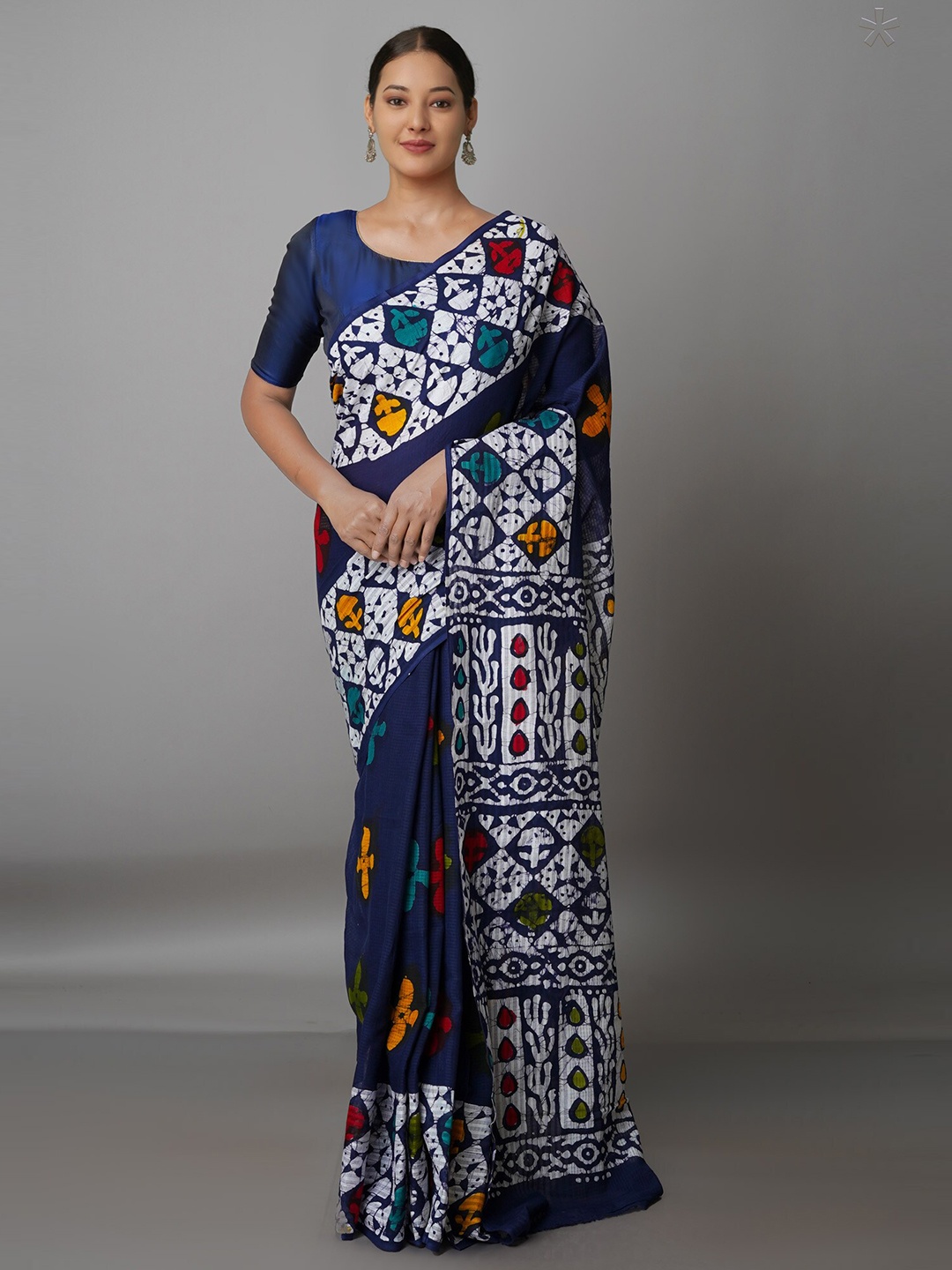 

Unnati Silks Navy Blue & White Batik Pure Cotton Kota Saree