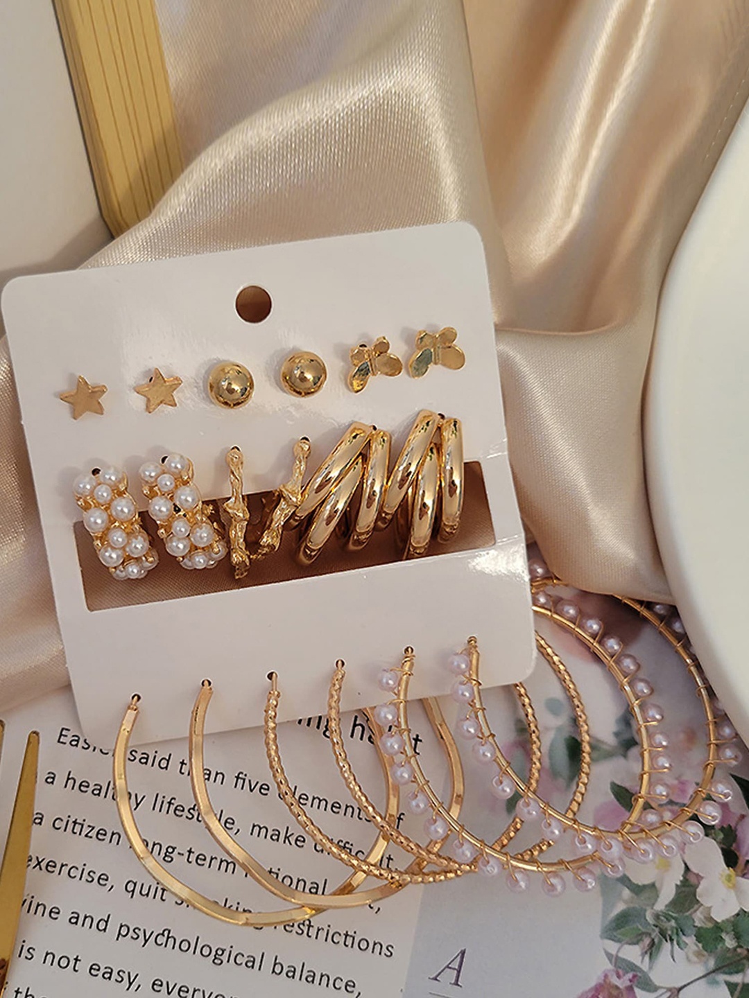 

Vembley Set of 9 Gold Plated Contemporary Drop Earrings