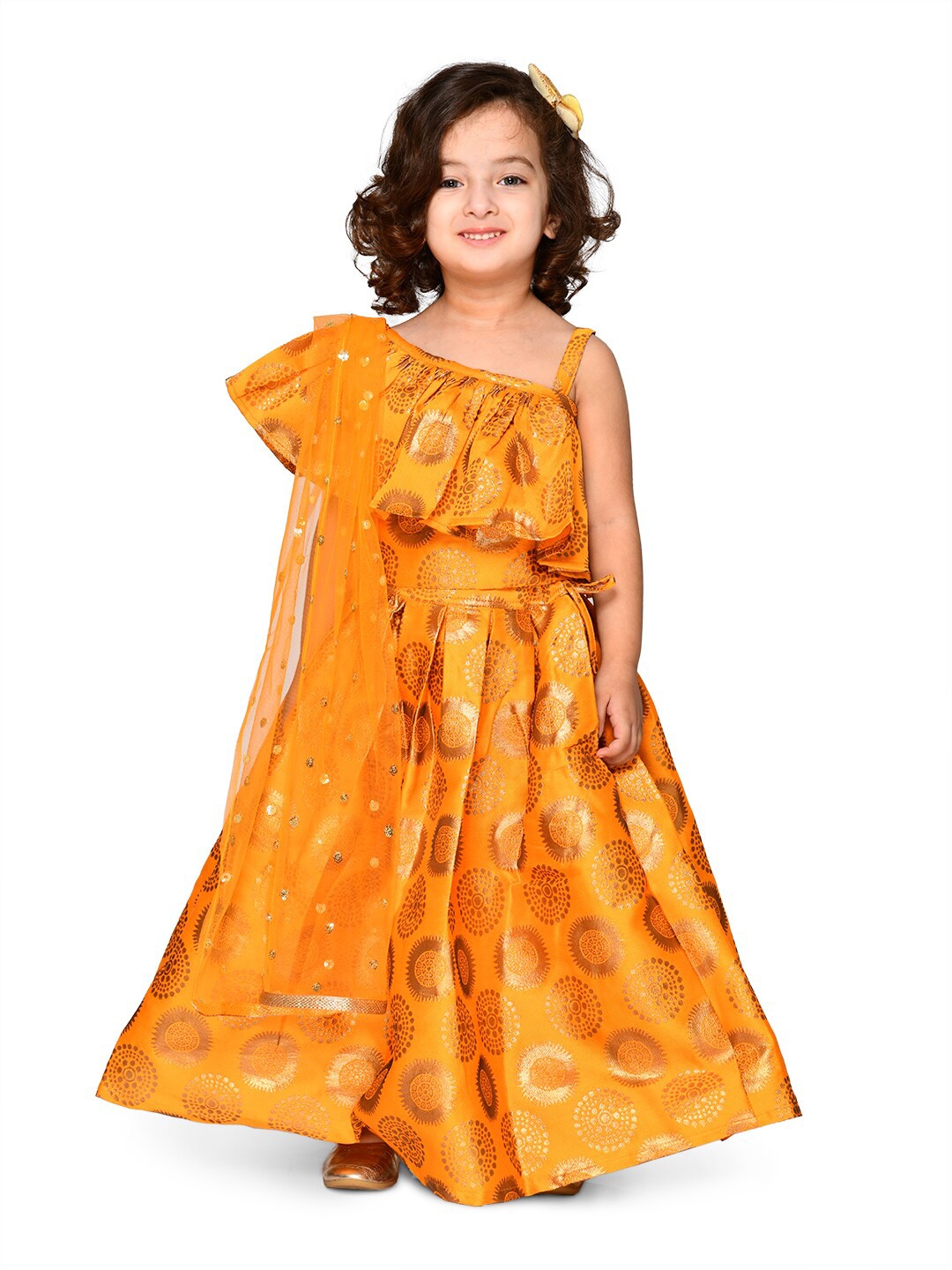 

SAKA DESIGNS Girls Mustard Ready to Wear Lehenga & Blouse With Dupatta