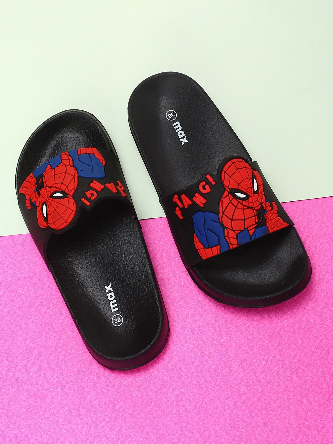 

max Boys Black & Red Printed Rubber Sliders