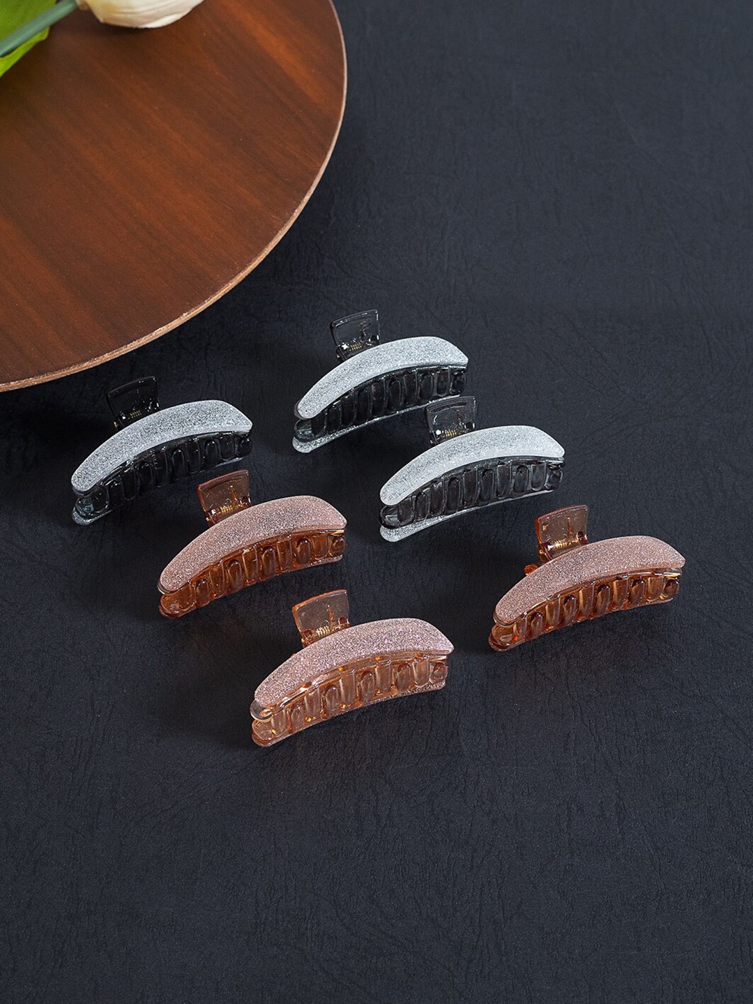 

Golden Peacock Women Grey & Peach-Coloured Set of 6 Embellished Claw Clip